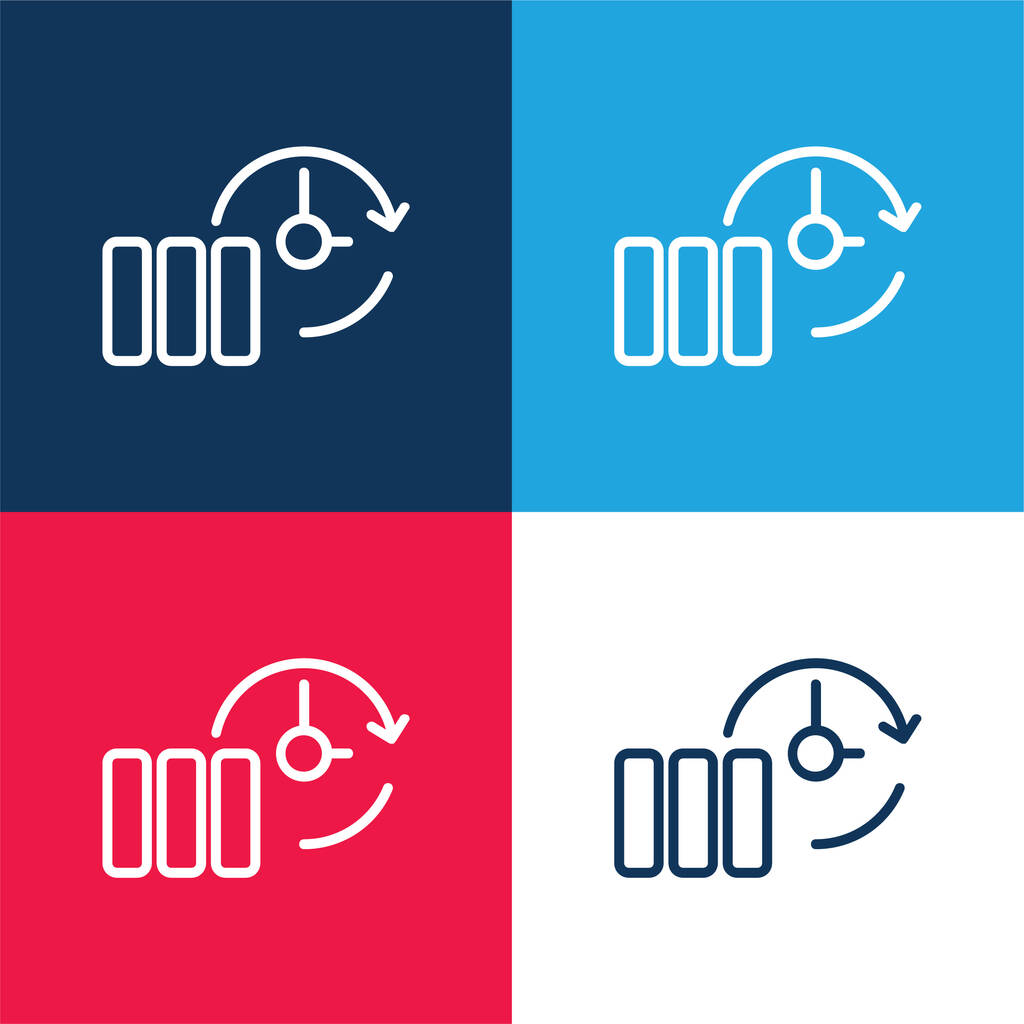 Símbolo delgada del contorno de copia de seguridad En un círculo azul y rojo conjunto de iconos mínimo de cuatro colores - Vector, Imagen