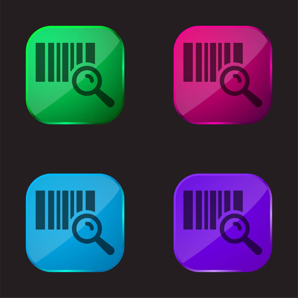 Barcode Ταυτοποίηση τέσσερις εικονίδιο κουμπί γυαλί χρώμα - Διάνυσμα, εικόνα