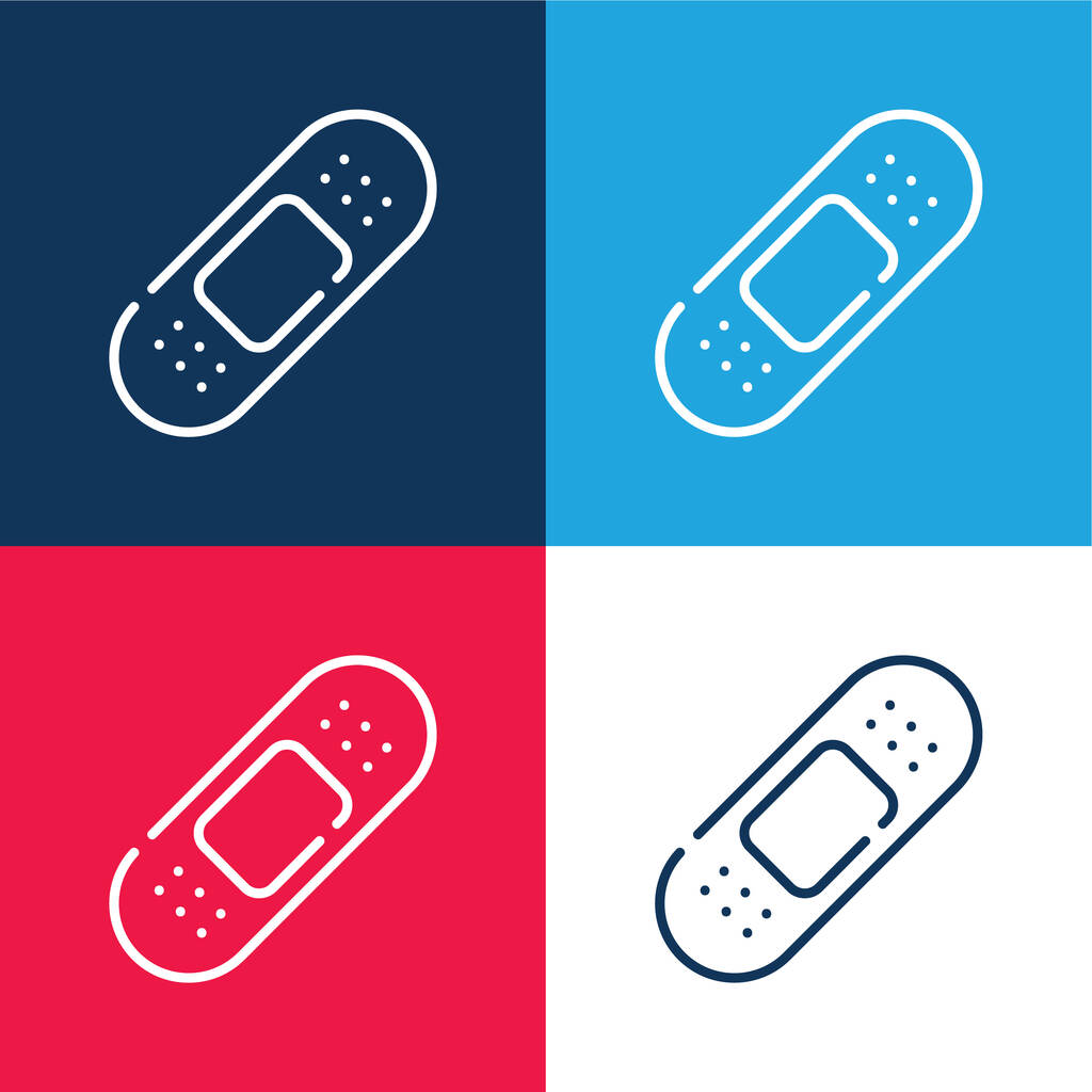 Band Aid azul y rojo conjunto de iconos mínimo de cuatro colores - Vector, imagen