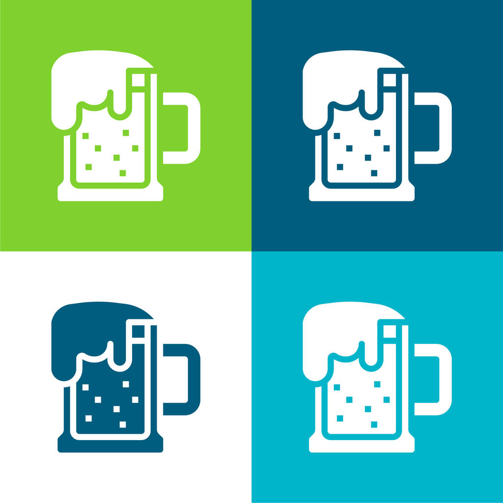 Tasse à bière Ensemble d'icônes minimal plat quatre couleurs - Vecteur, image