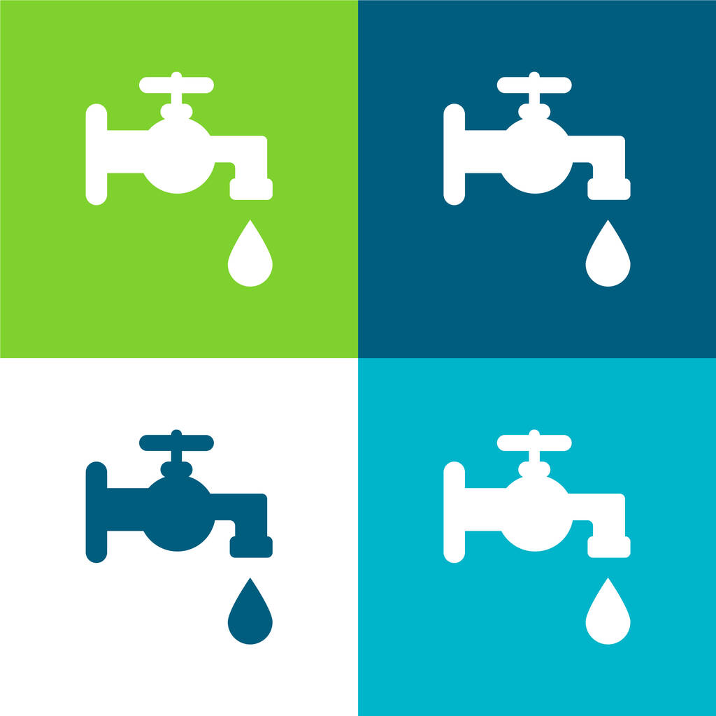 Badezimmer-Wasserhahn-Werkzeug Flache vier Farben minimales Symbol-Set - Vektor, Bild