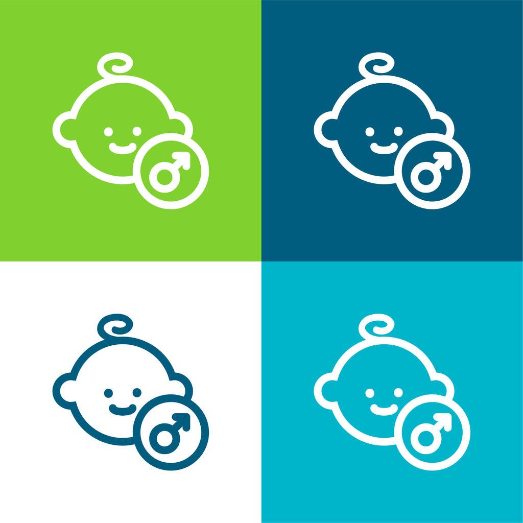 Baby Male Face Flat conjunto de iconos mínimos de cuatro colores - Vector, Imagen