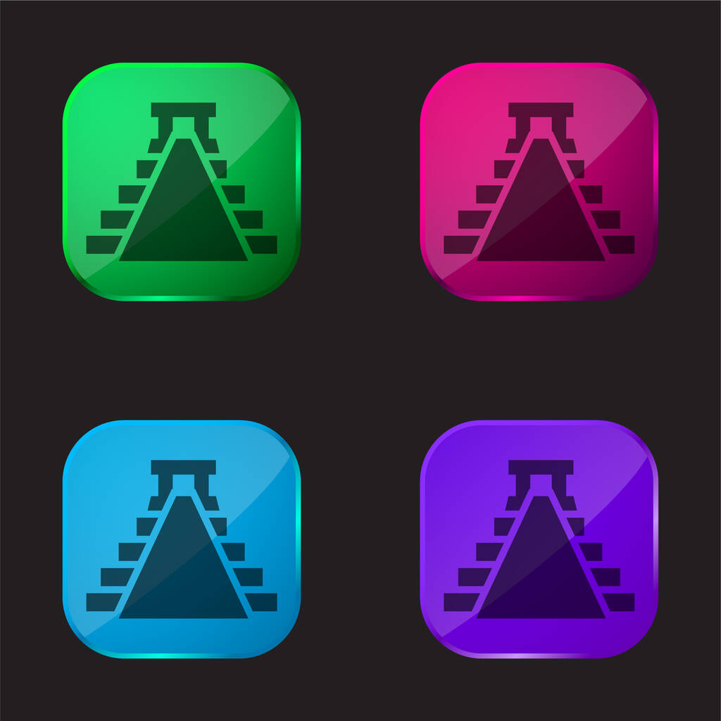 Ancient Mexico Pyramid Shape four color glass button icon - Vector, Image