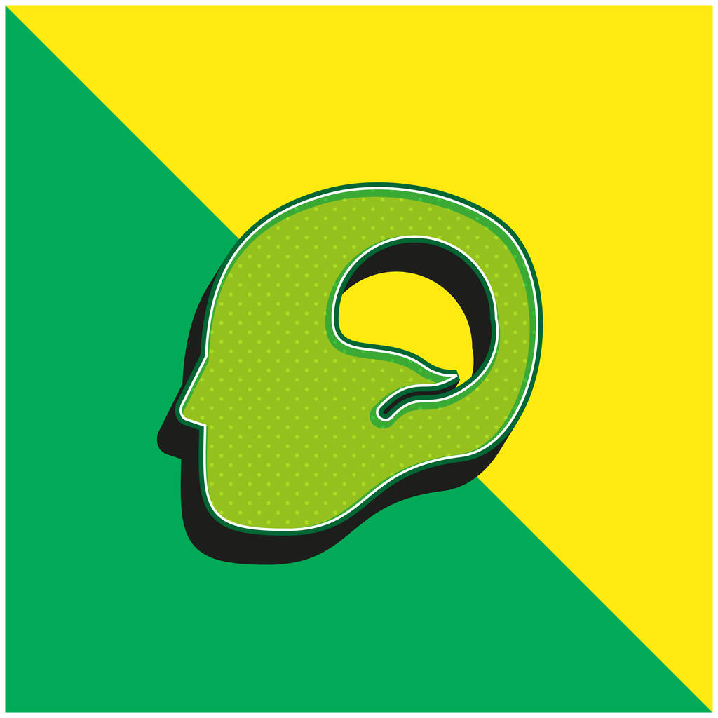 Εγκέφαλος σε φαλακρός αρσενικό κεφάλι πράσινο και κίτρινο σύγχρονο 3d διάνυσμα εικονίδιο λογότυπο - Διάνυσμα, εικόνα