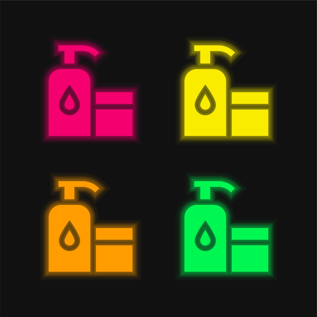 Baby Oil négy színű izzó neon vektor ikon - Vektor, kép