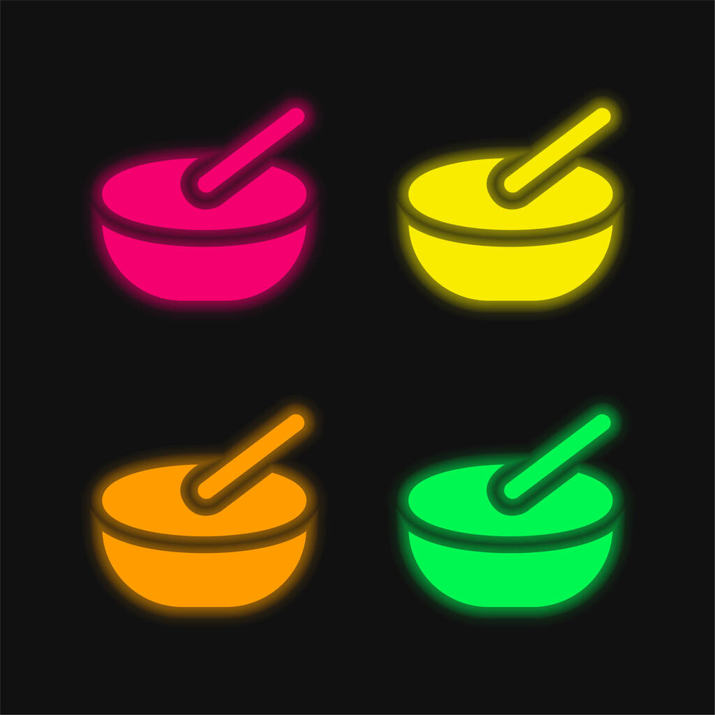Bowl four color glowing neon vector icon - Vector, Image