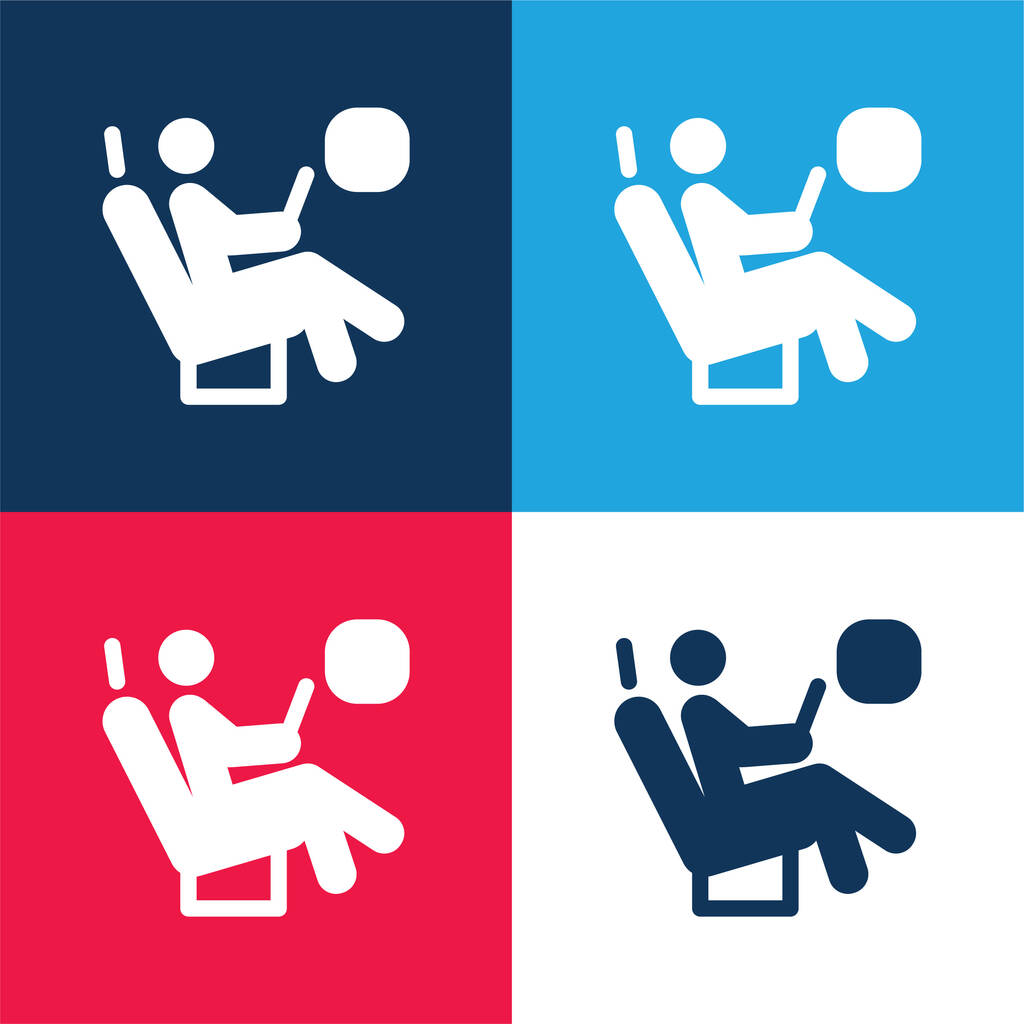 Airplane Seat blu e rosso set di icone minimali a quattro colori - Vettoriali, immagini