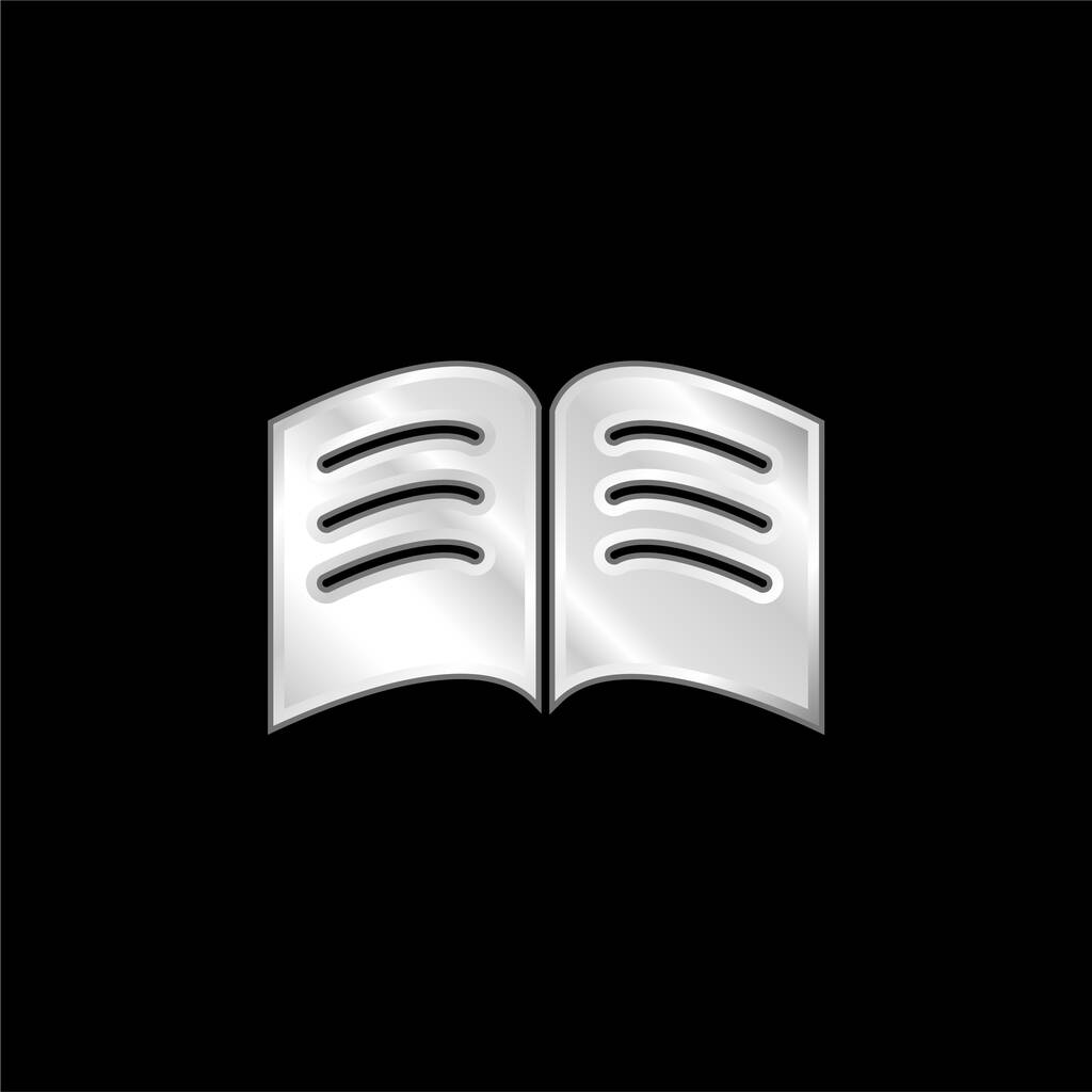 Книга черных страниц с белыми текстовыми линиями, открытыми в металлической иконке с серебристым золотом - Вектор,изображение