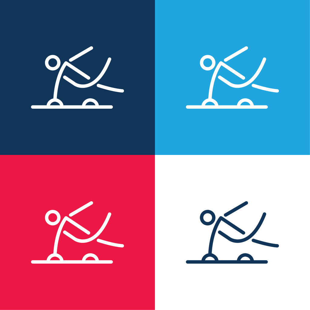 Athlete Stick Man синий и красный четыре цвета минимальный набор значков - Вектор,изображение