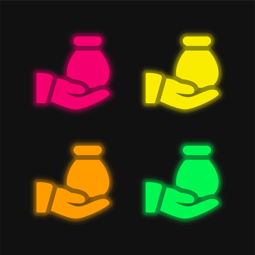 Sac quatre couleurs brillant icône vectorielle néon - Vecteur, image