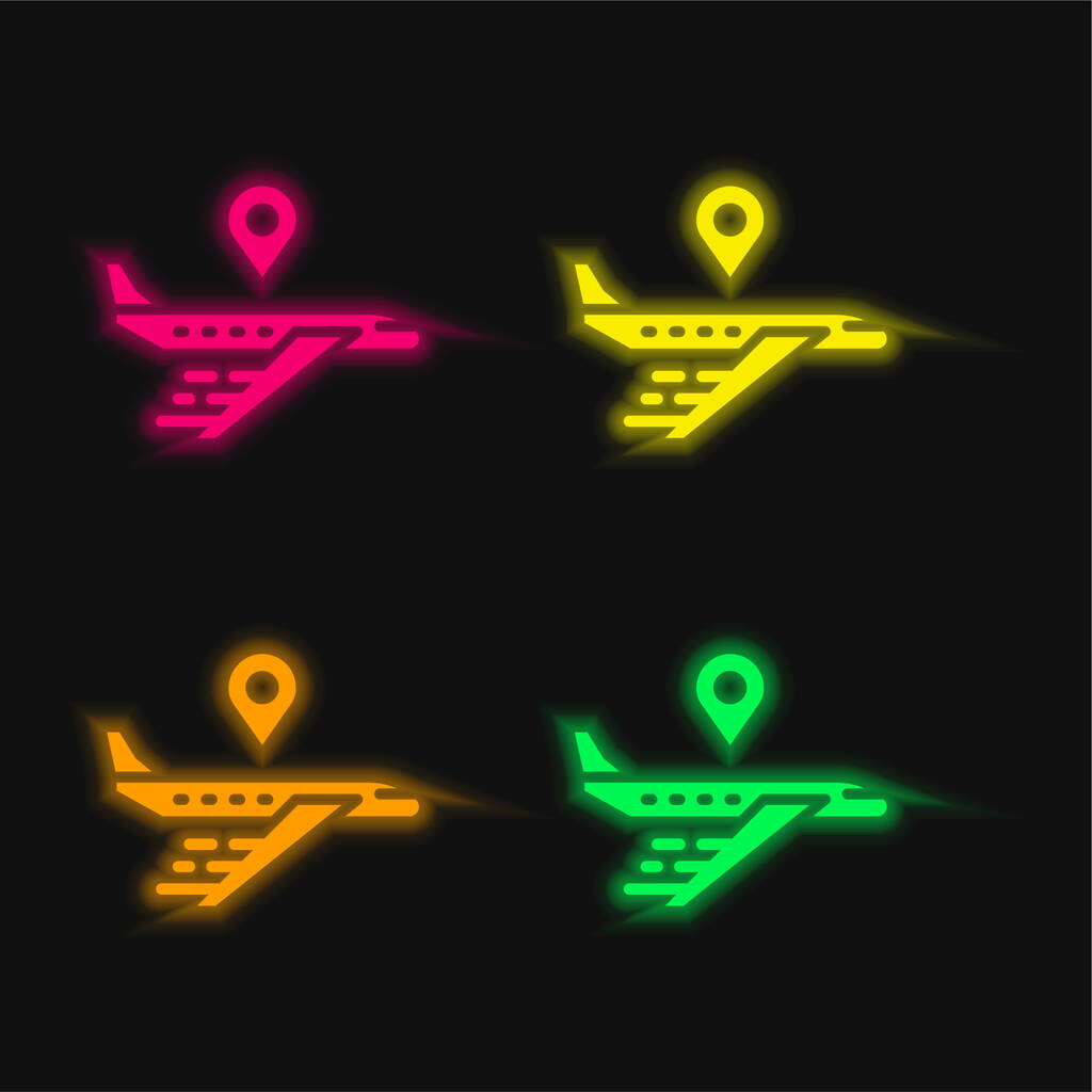 Samolot cztery kolory świecące neon wektor ikona - Wektor, obraz