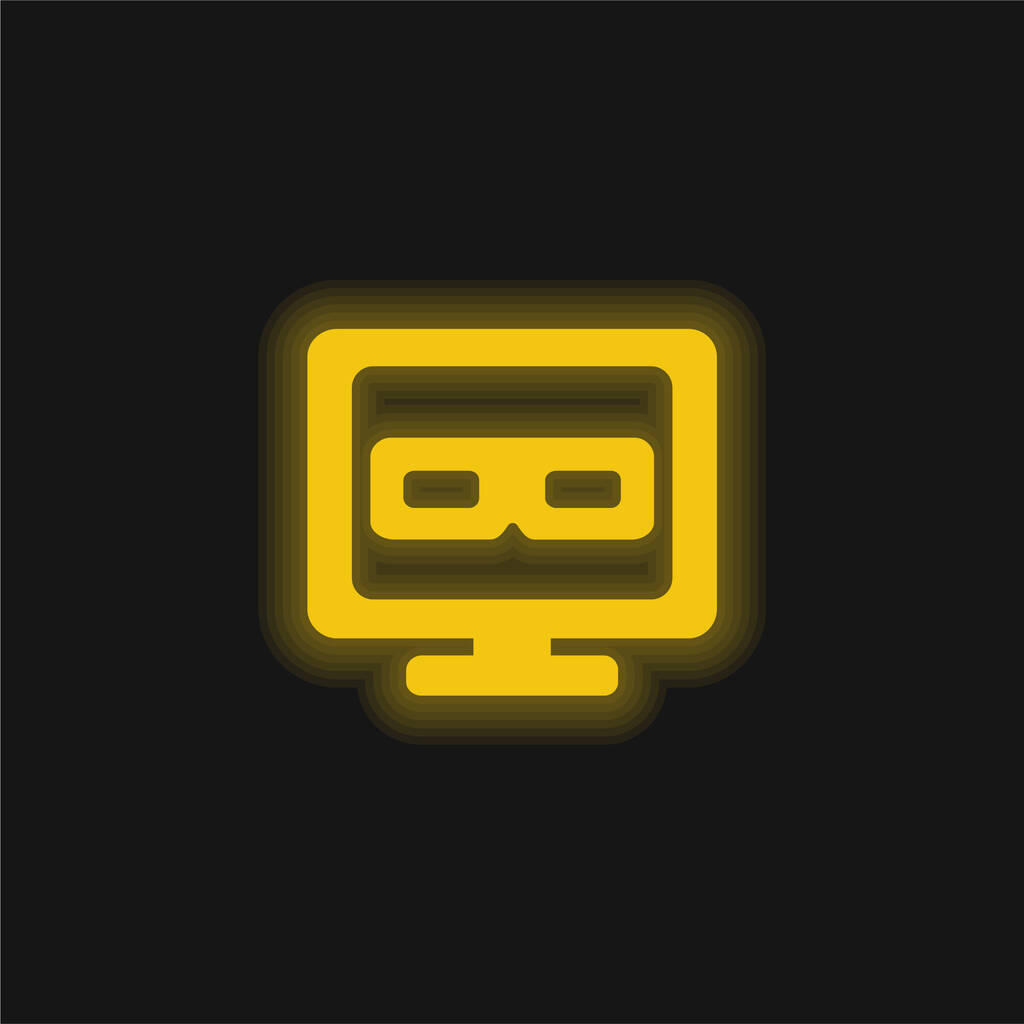 3D Televize žlutá zářící neonová ikona - Vektor, obrázek