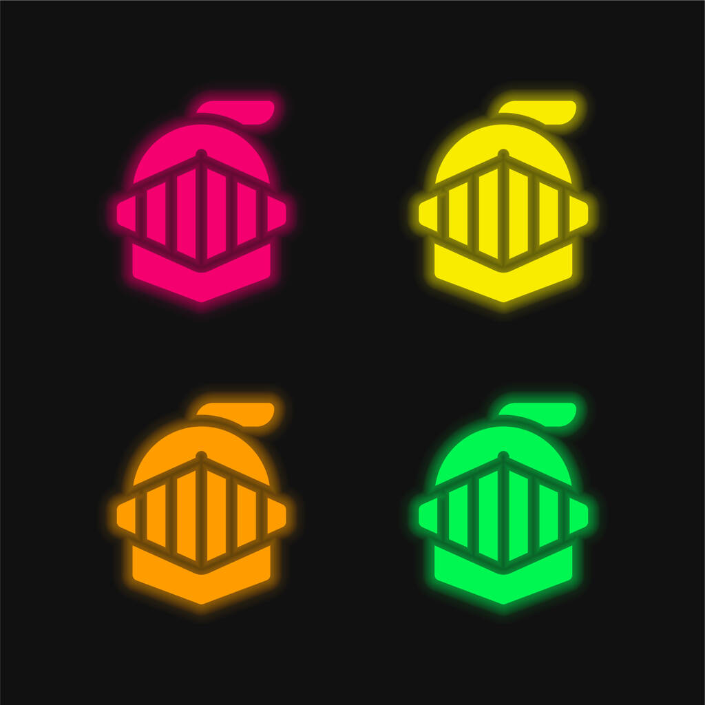 Páncél négy színű izzó neon vektor ikon - Vektor, kép