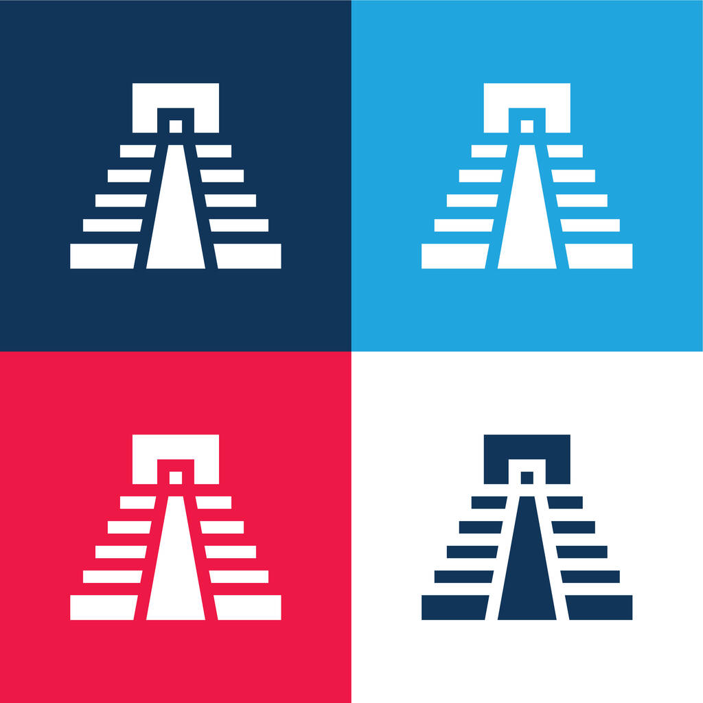 Aztec Pyramid blue and red four color minimal icon set - Vector, Image