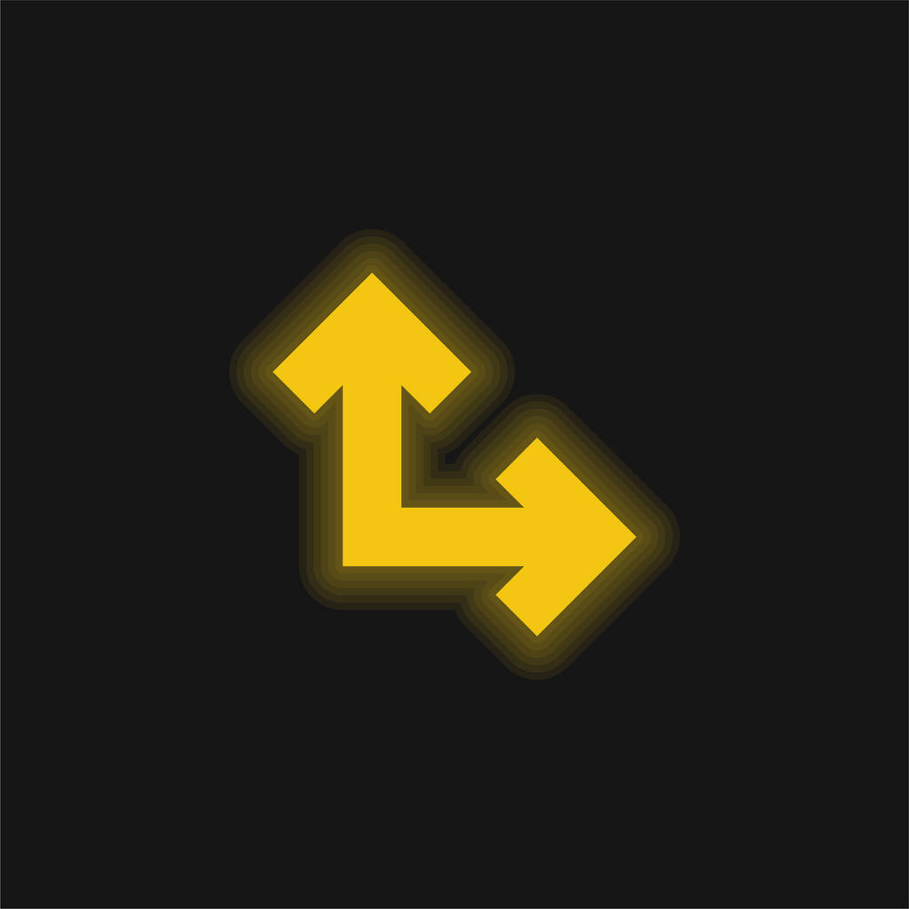 Pijlen In Rechts Hoek geel gloeiend neon pictogram - Vector, afbeelding