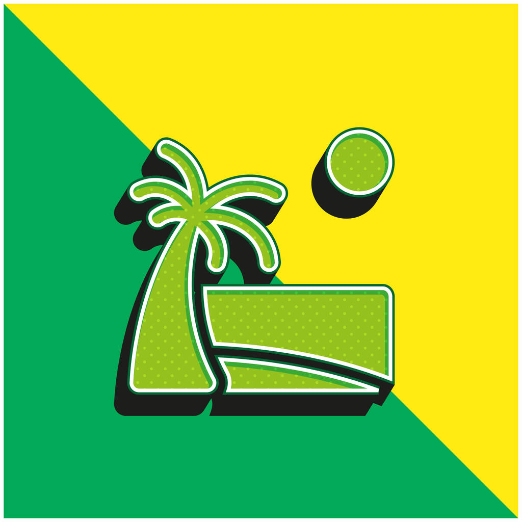 Logo d'icône vectoriel 3D moderne vert et jaune de plage - Vecteur, image