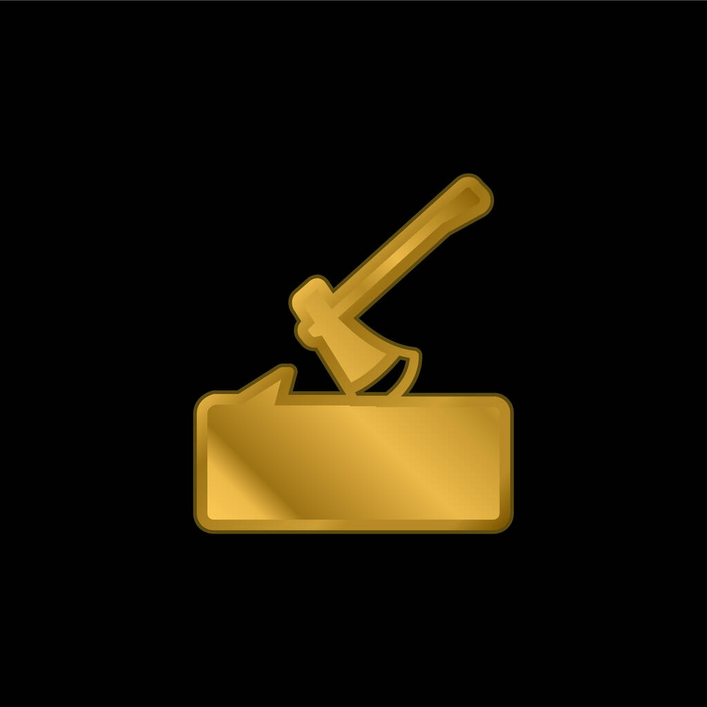 Axe On Log chapado en oro icono metálico o vector de logotipo - Vector, imagen