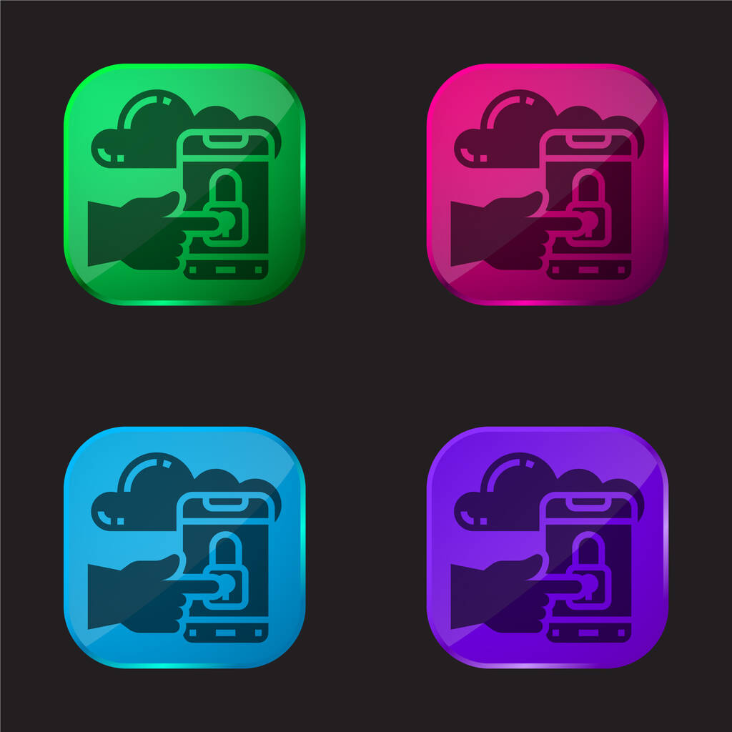 Πρόσβαση σε τέσσερις εικονίδιο κουμπί γυαλί χρώμα - Διάνυσμα, εικόνα