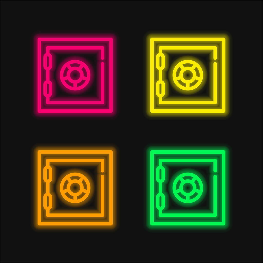 銀行セーフボックス4色輝くネオンベクトルアイコン - ベクター画像
