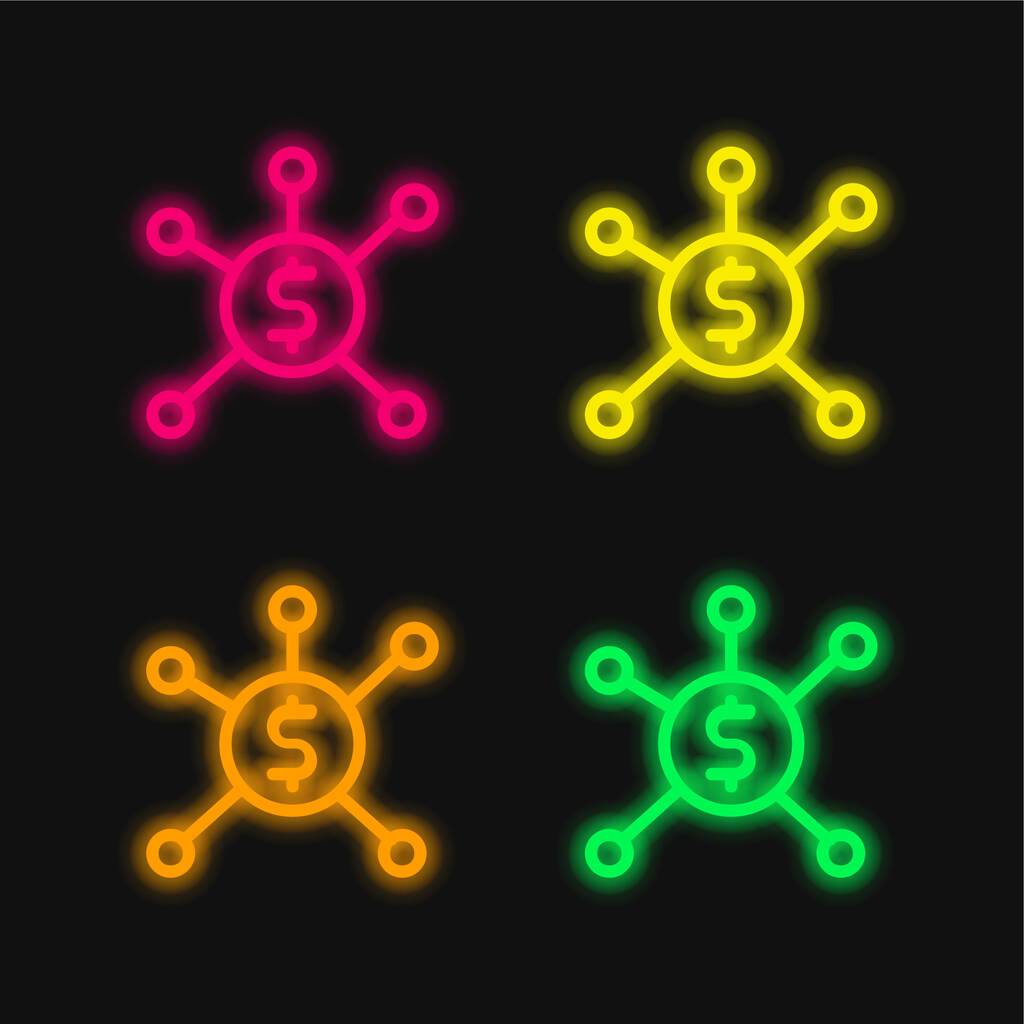 Banking vier Farben leuchtenden Neon-Vektor-Symbol - Vektor, Bild