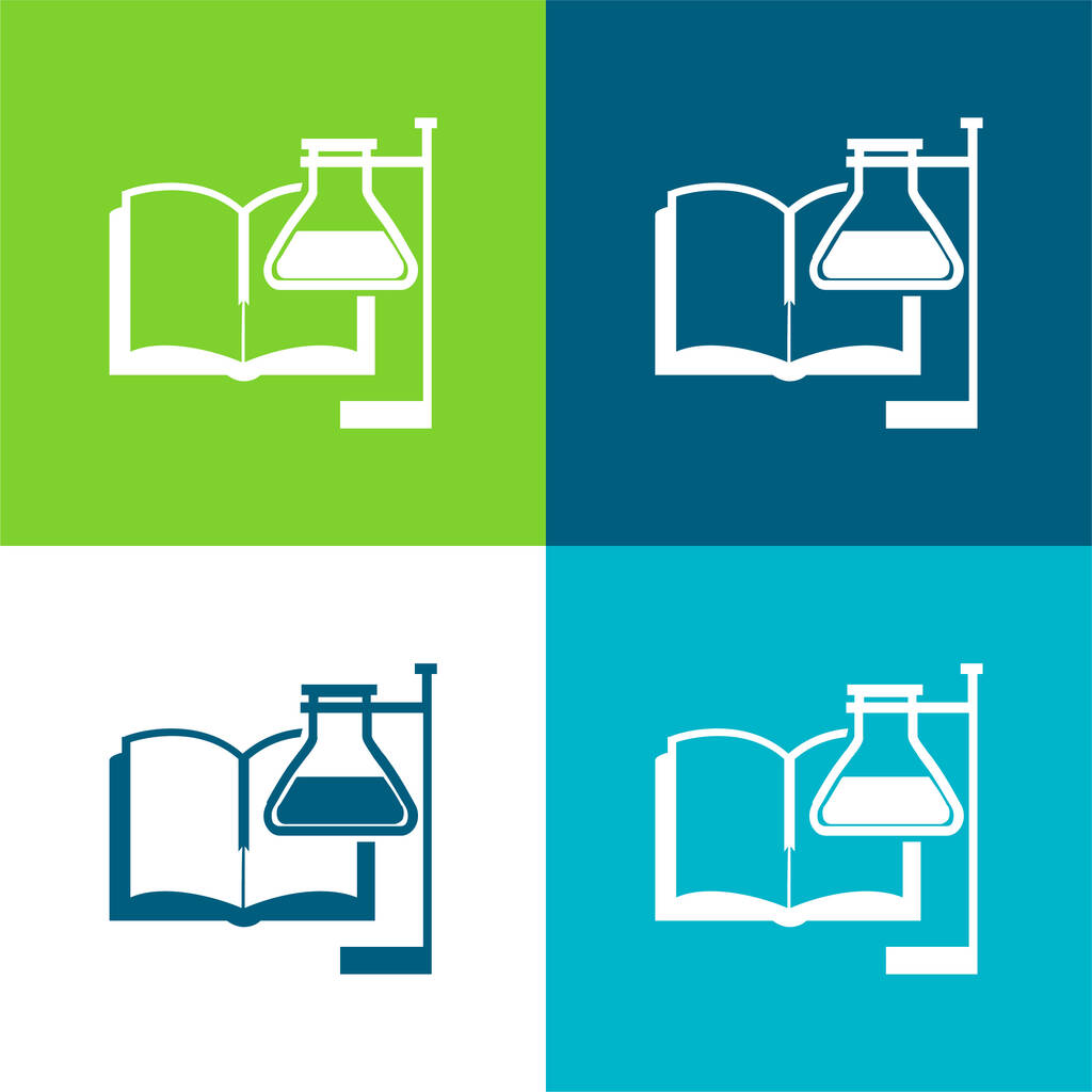 Book And Test Tube With Supporter Flat four color minimal icon set - Vector, Image