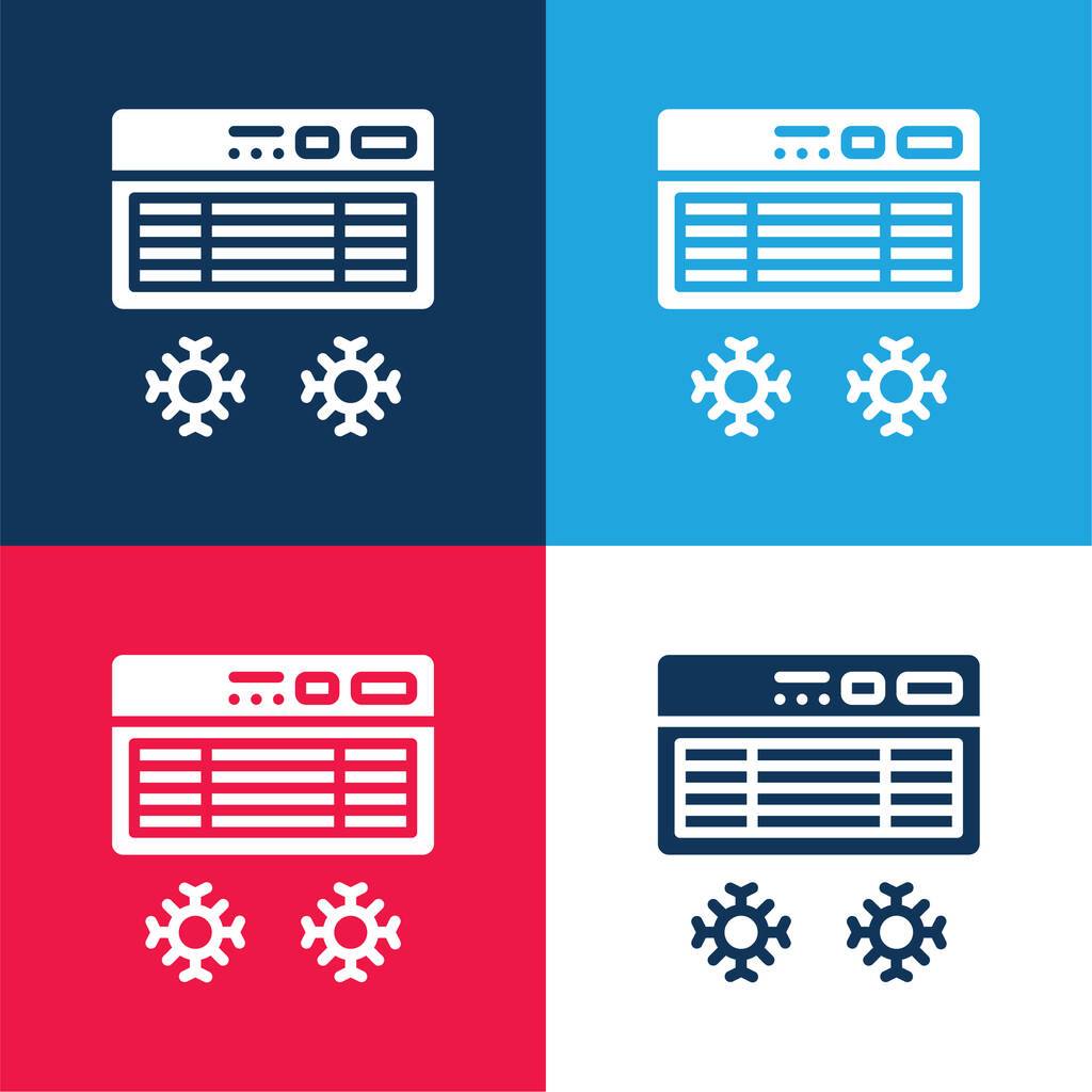 Aire acondicionado azul y rojo conjunto de iconos mínimo de cuatro colores - Vector, Imagen