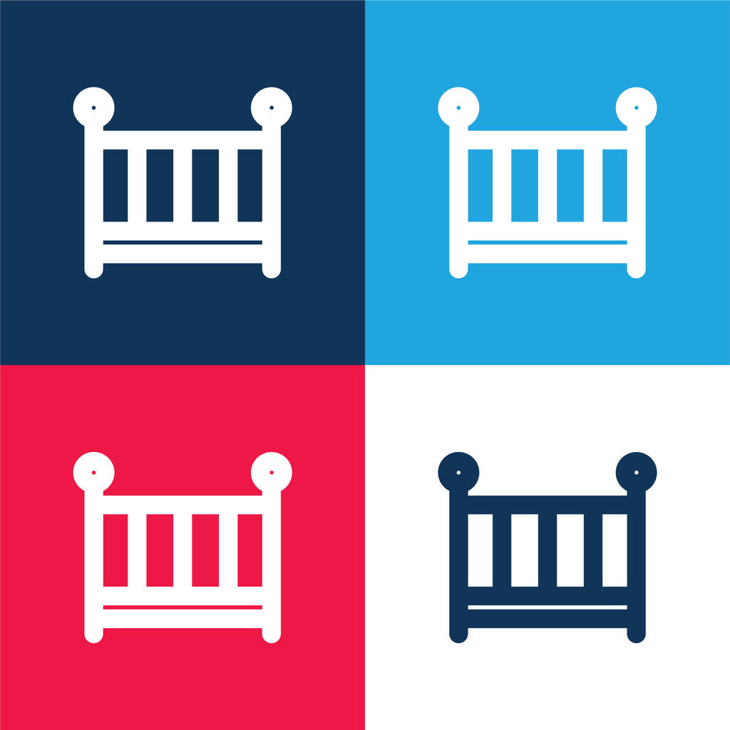 Kinderbett blau und rot vier Farben minimales Symbol-Set - Vektor, Bild