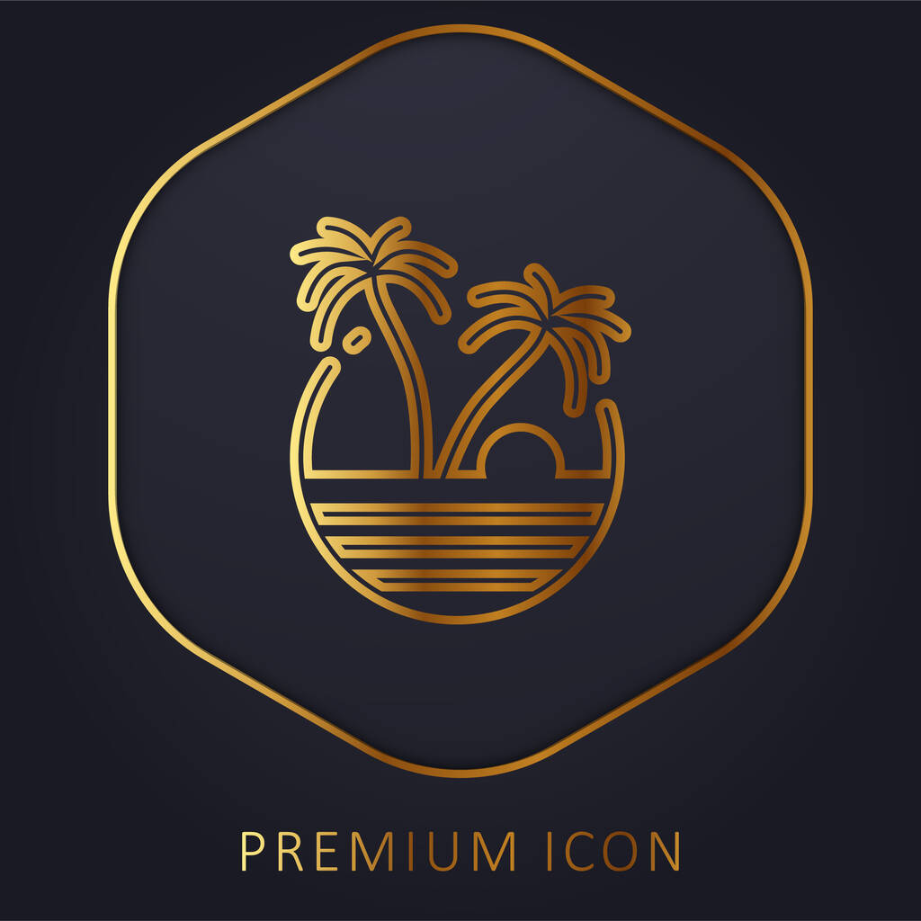 Playa línea dorada logotipo premium o icono - Vector, Imagen