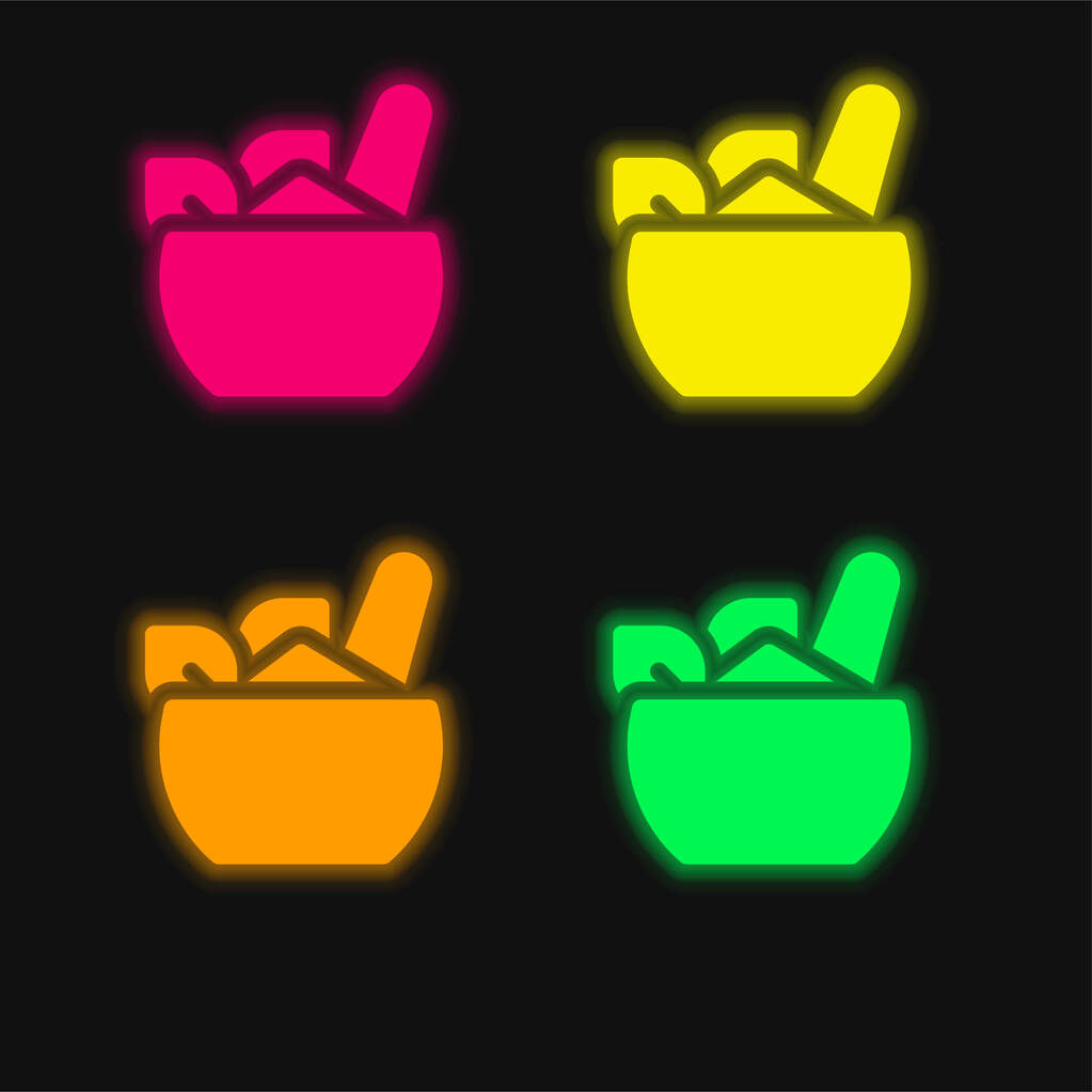 Ayurvedic four color glowing neon vector icon - Vector, Image