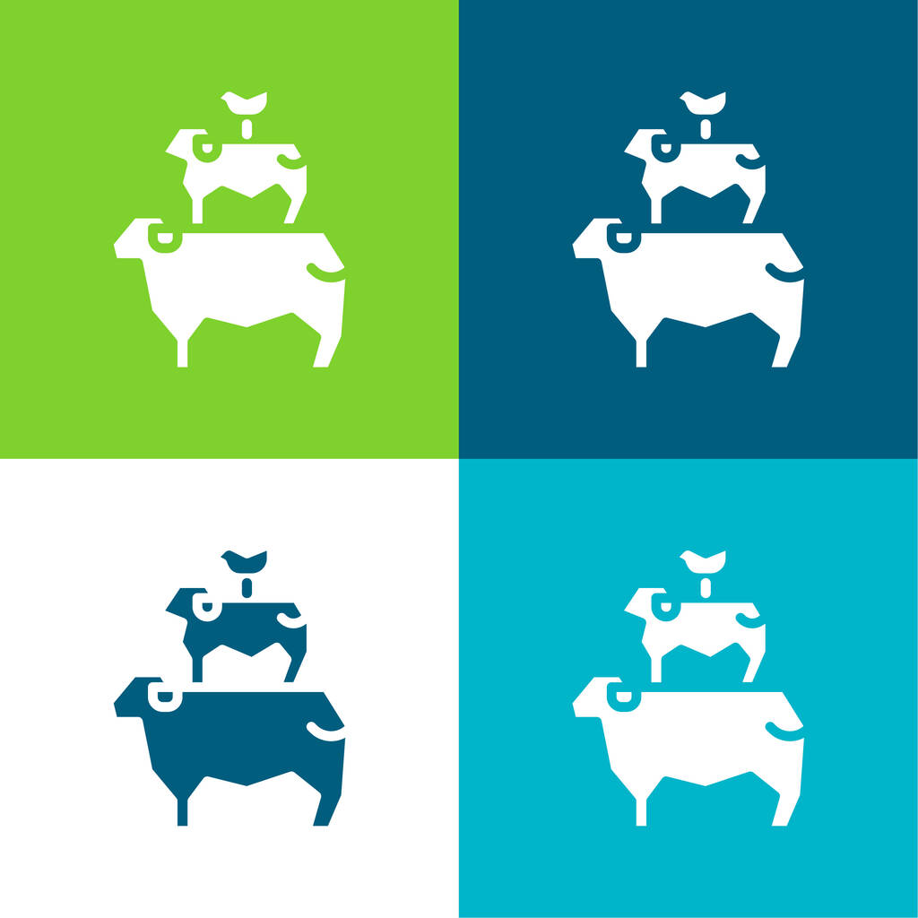 Animales Plano de cuatro colores mínimo icono conjunto - Vector, Imagen