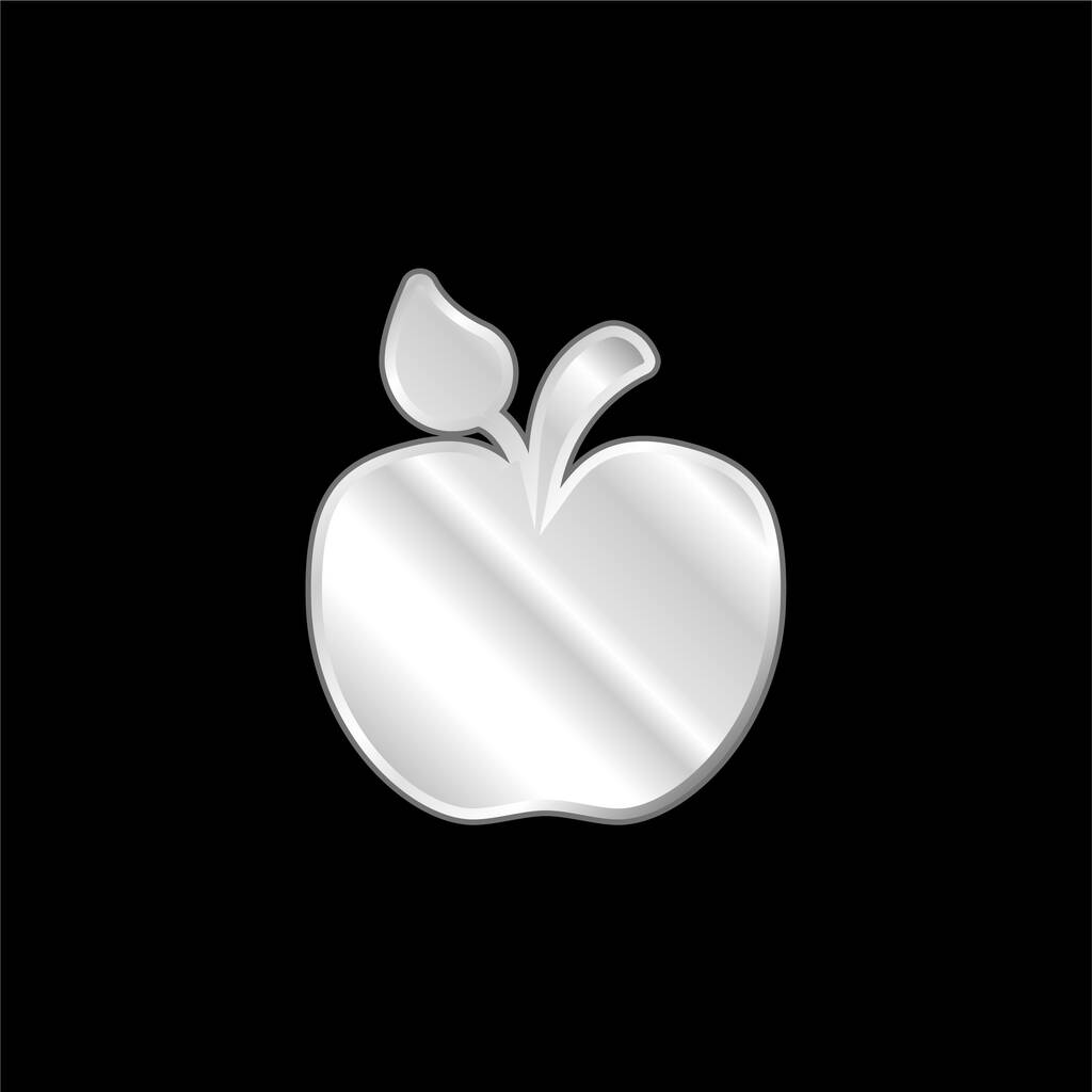 Apple With Little Leaf silver plated metallic icon - Vector, Image