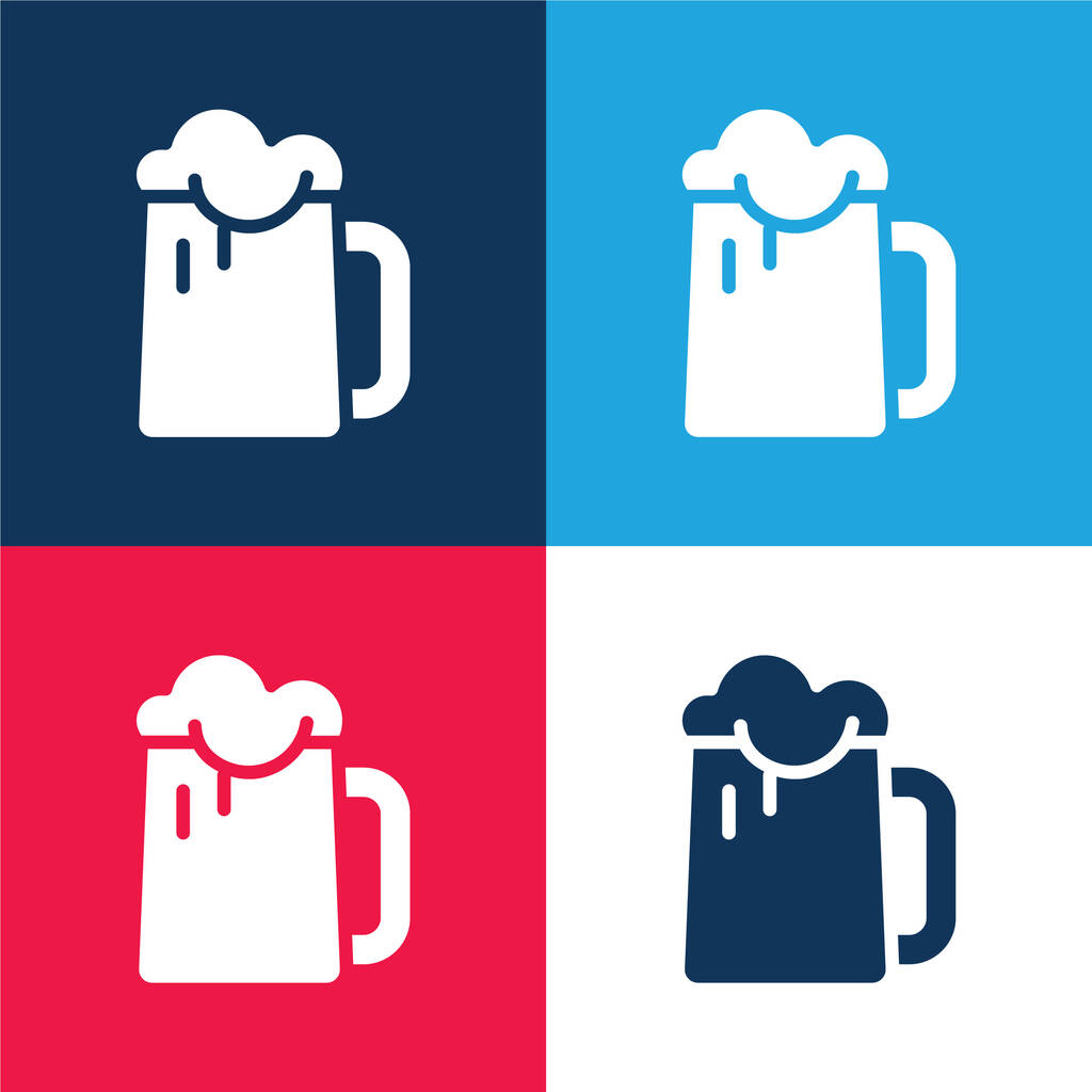 Bira mavi ve kırmızı dört renk minimal simge kümesi - Vektör, Görsel