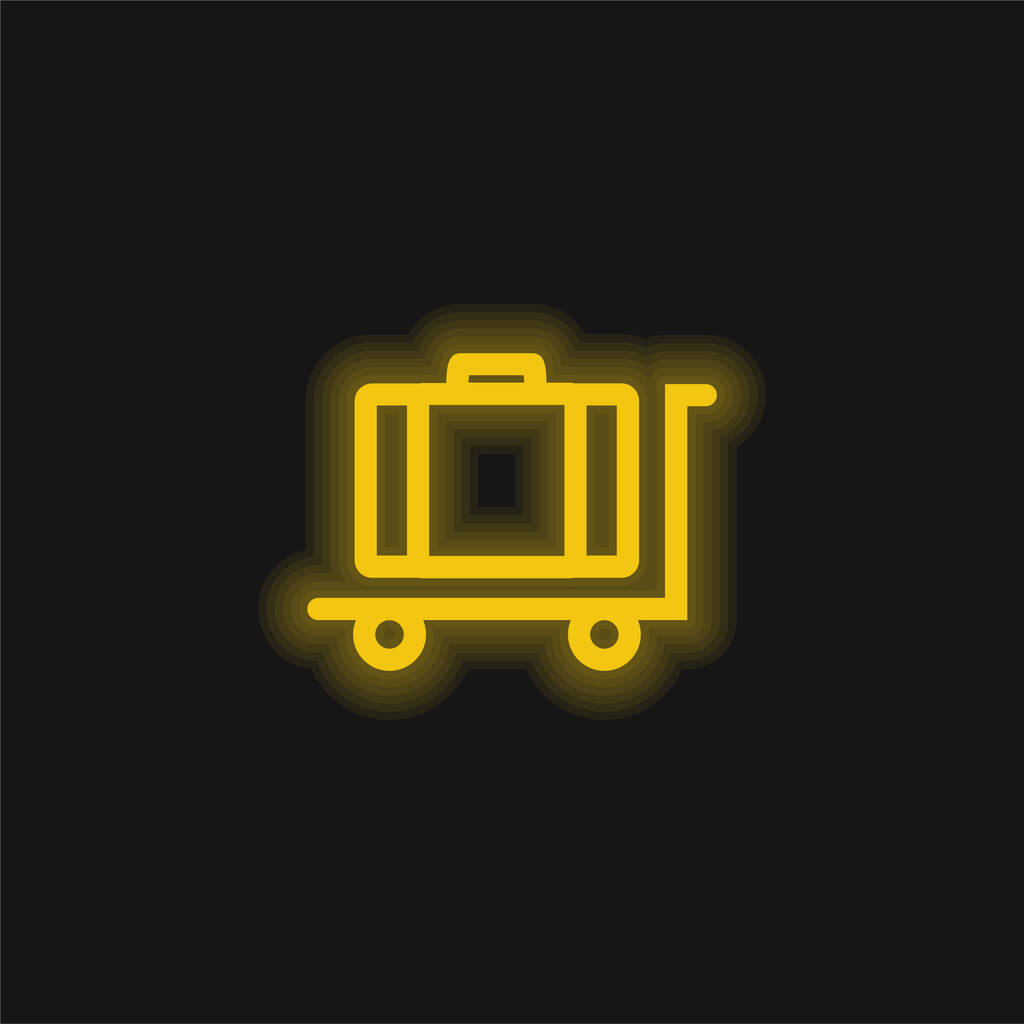Bagaż na platformie Koszyk Zarys żółty świecący neon ikona - Wektor, obraz