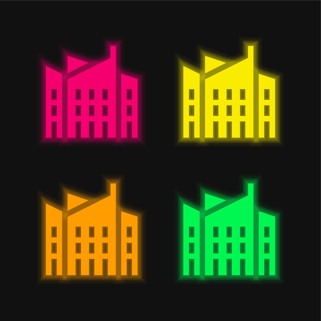 Arquitetura ícone de vetor neon brilhante de quatro cores - Vetor, Imagem
