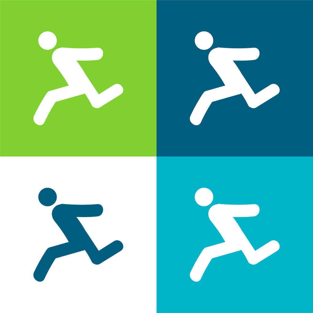Atleta in esecuzione piatto quattro colori set di icone minime - Vettoriali, immagini