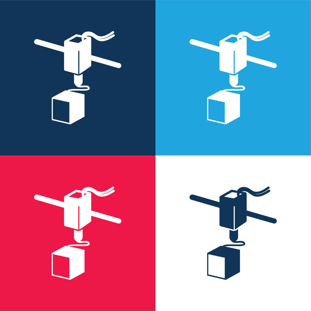 Strumento stampante 3d Lavorare blu e rosso set di icone minime a quattro colori - Vettoriali, immagini