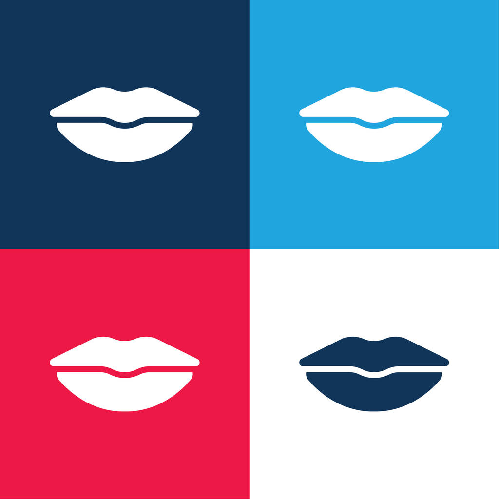 Big Lips blue and red four color minimal icon set - Vector, Image