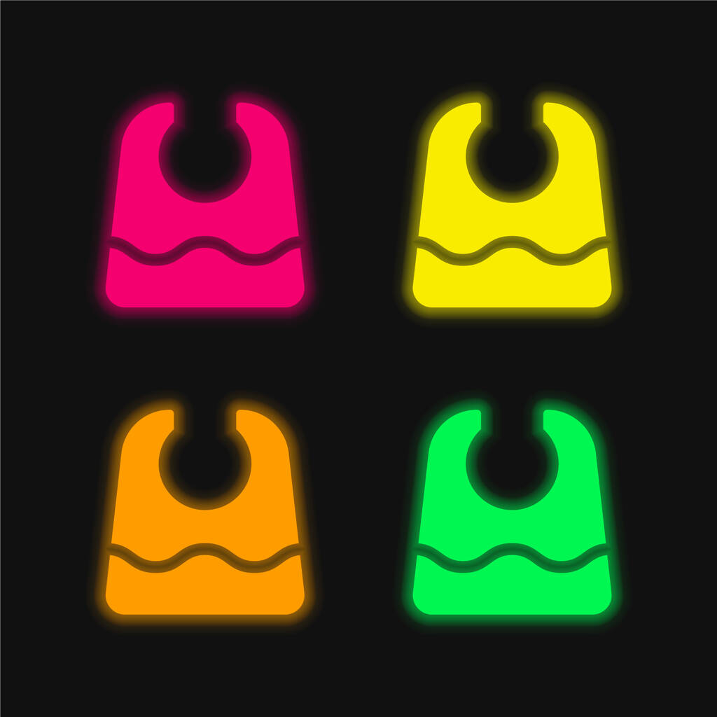 Baby Bib quatro cores brilhante ícone de vetor de néon - Vetor, Imagem