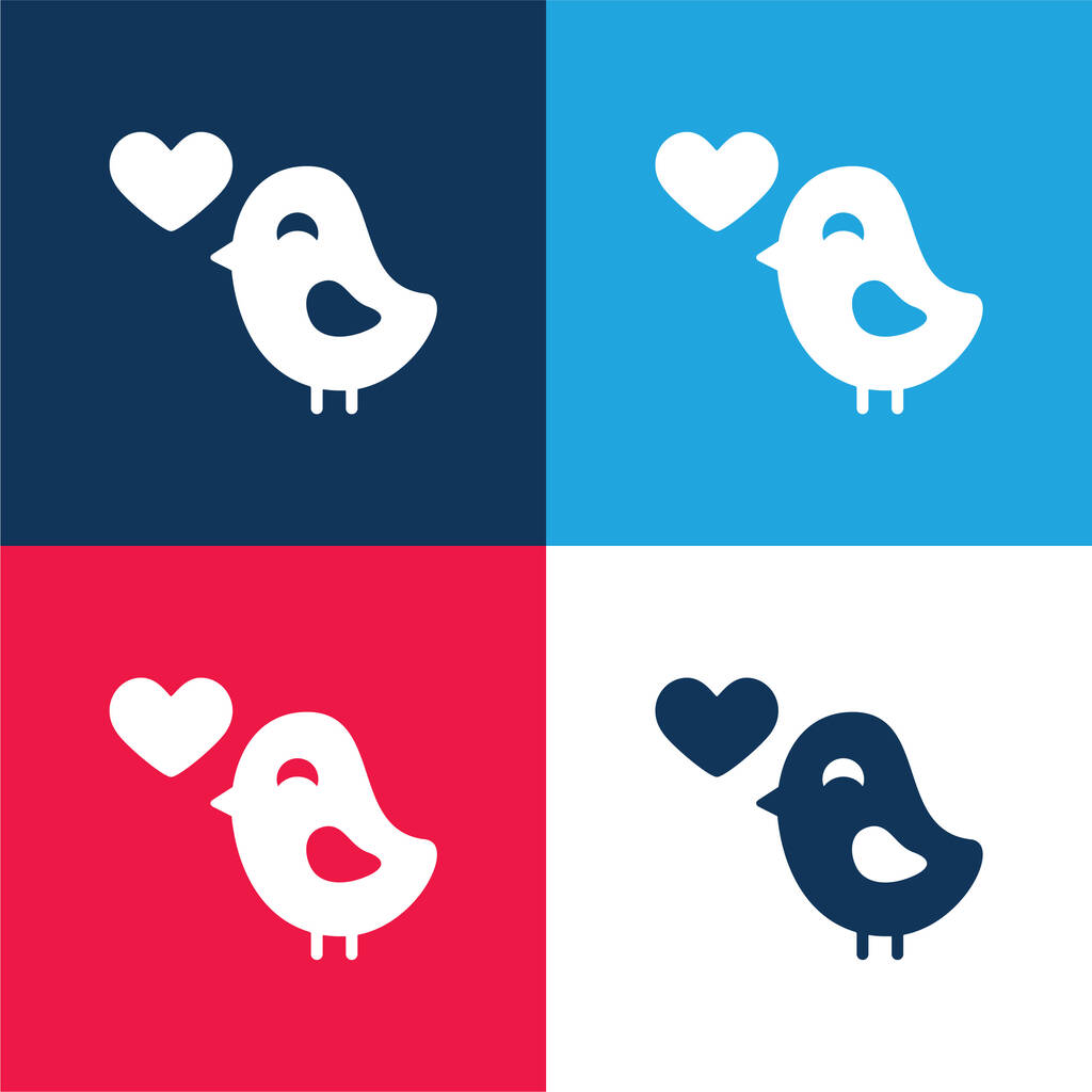 Bird In Love azul y rojo conjunto de iconos mínimo de cuatro colores - Vector, imagen