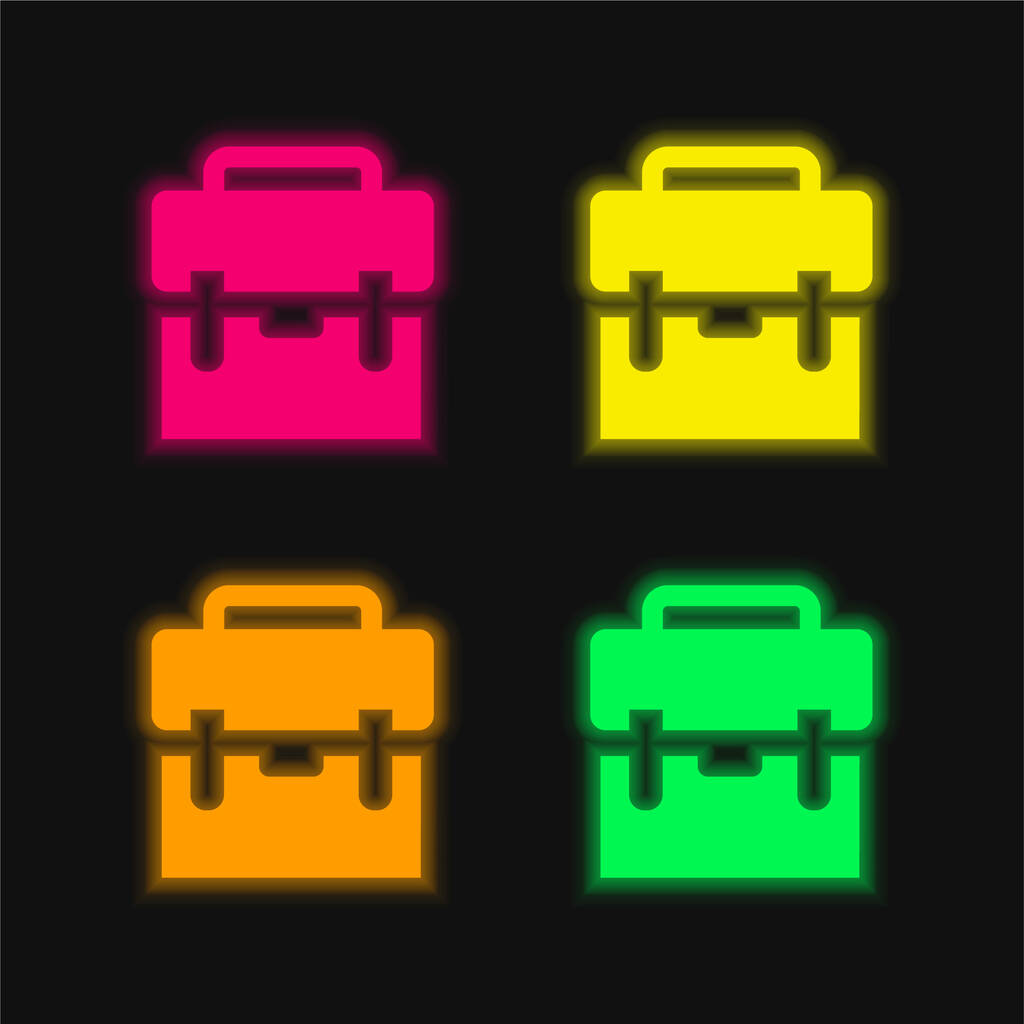 Fekete bőrönd négy szín izzó neon vektor ikon - Vektor, kép