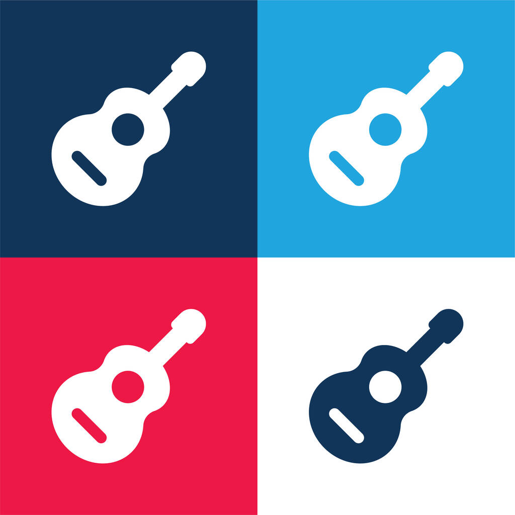 Guitare acoustique bleu et rouge ensemble d'icônes minimes quatre couleurs - Vecteur, image