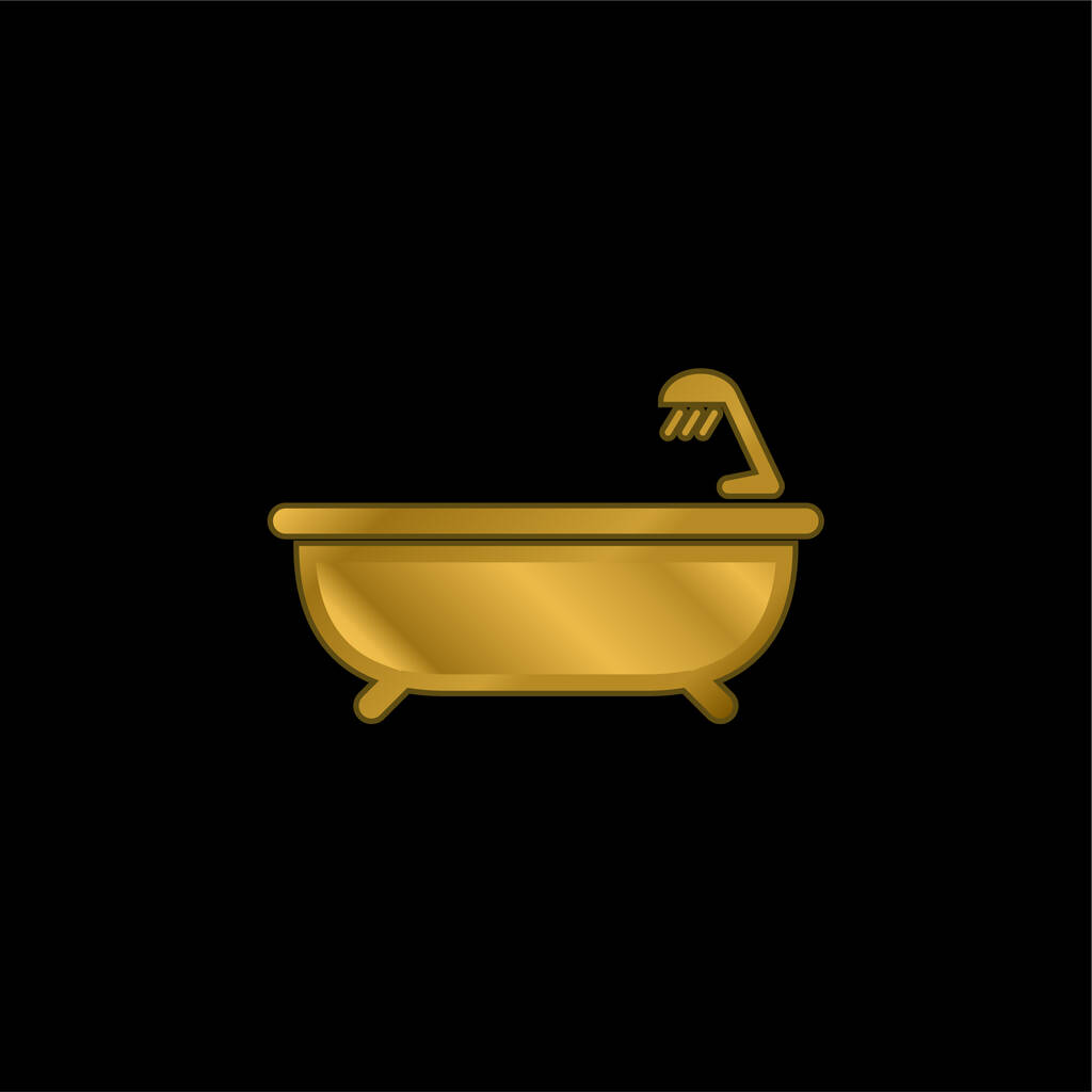 Bañera con ducha chapado en oro icono metálico o logo vector - Vector, imagen