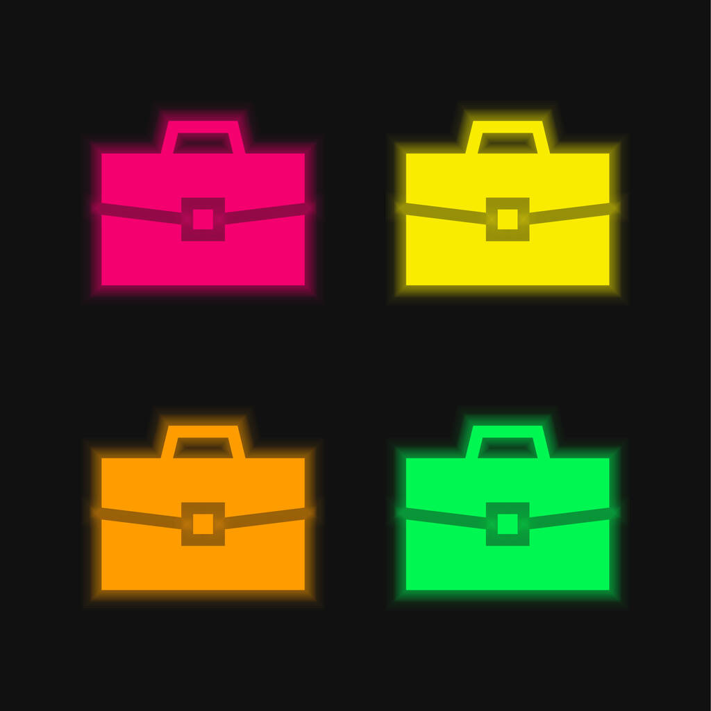 Briefcase vier kleuren gloeiende neon vector icoon - Vector, afbeelding