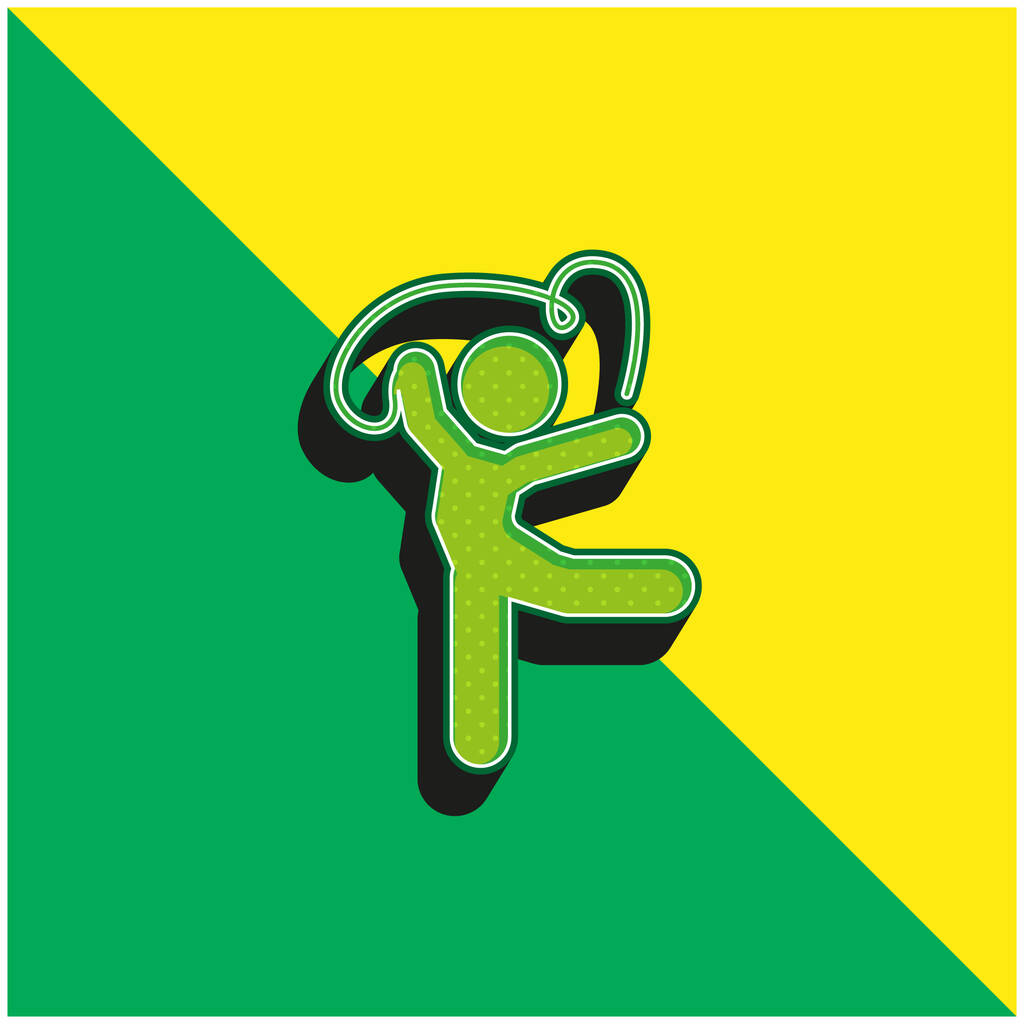 Художественная поза гимнаста с зеленой лентой и желтый современный 3D логотип иконки вектора - Вектор,изображение