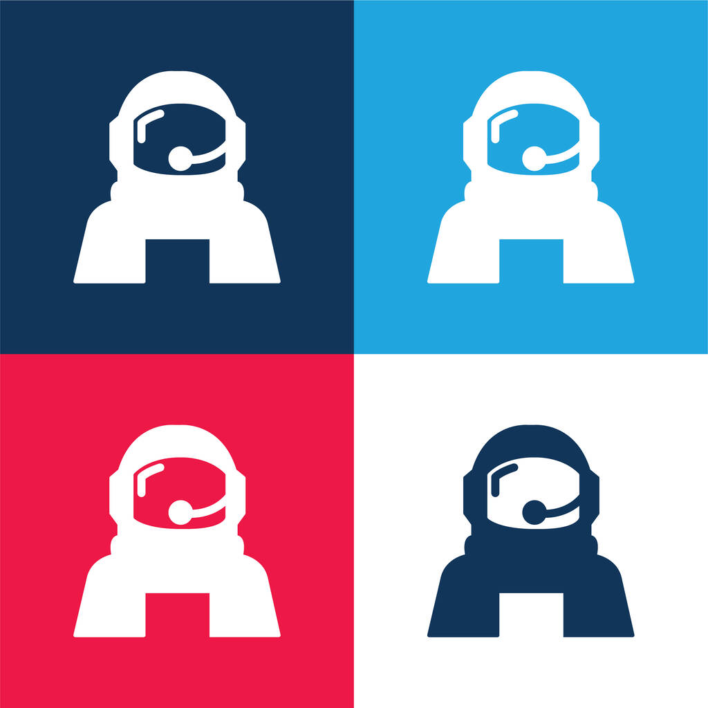 Астронавт Захист шолома Зовнішній простір синій і червоний чотири кольори мінімальний набір ікони - Вектор, зображення