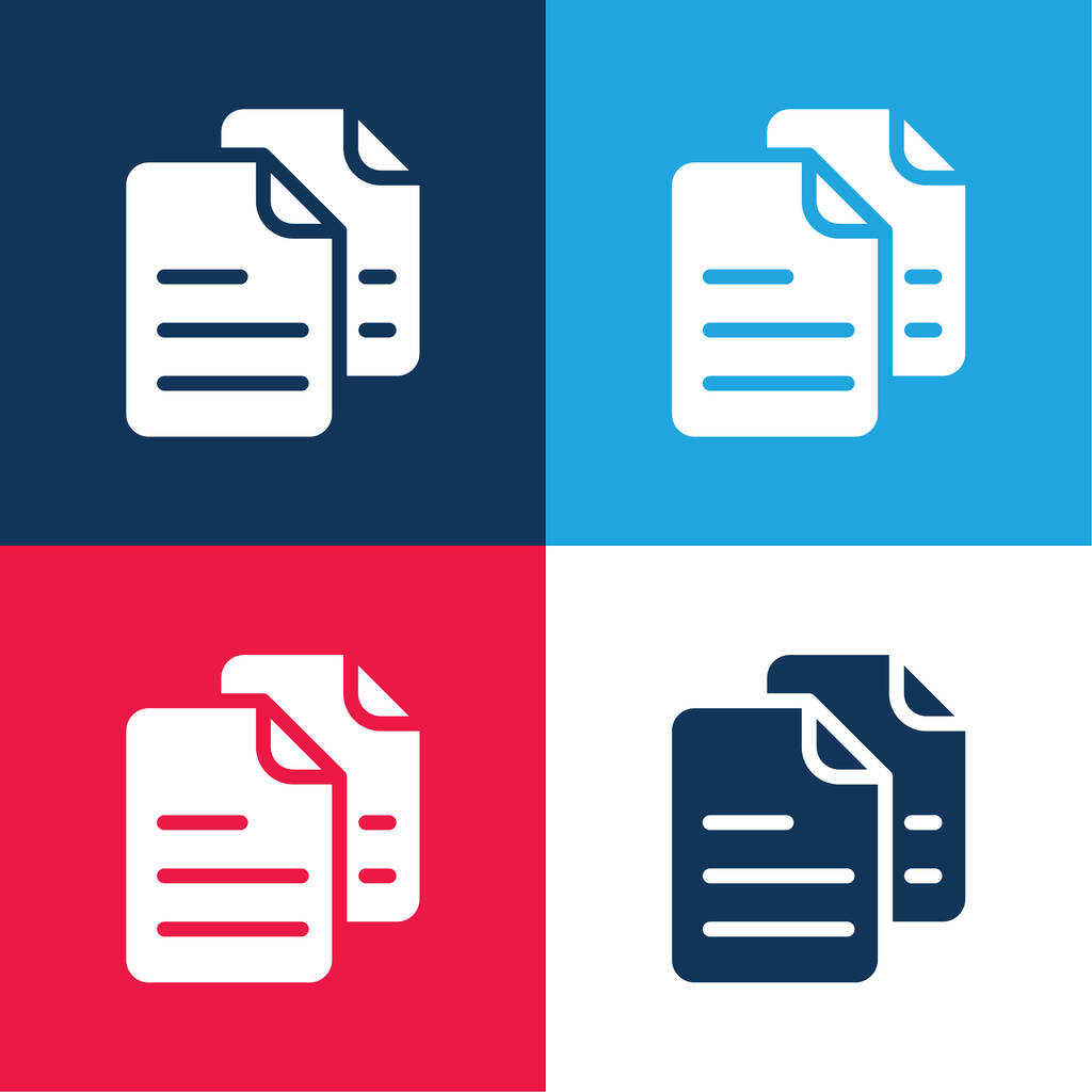 Archivos azul y rojo conjunto de iconos mínimo de cuatro colores - Vector, imagen