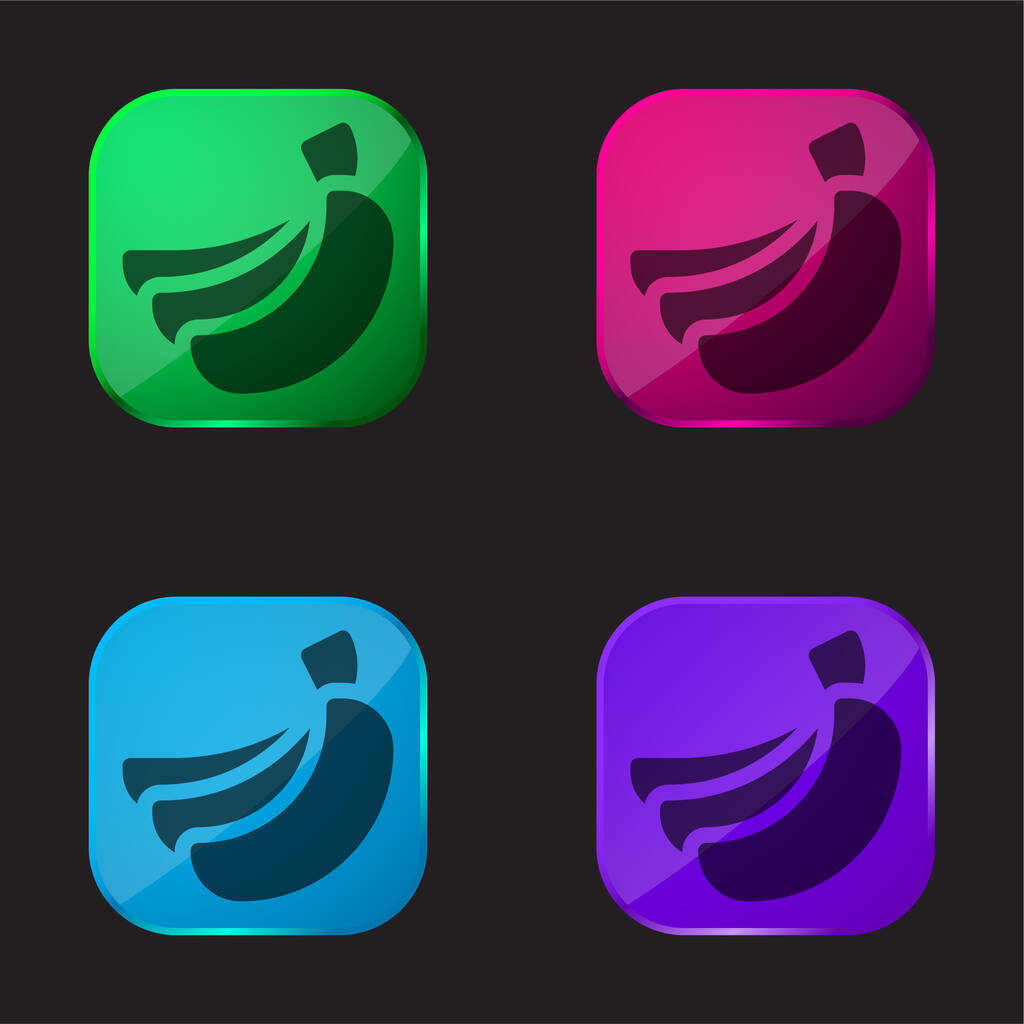 Banány čtyři barvy skleněné tlačítko ikona - Vektor, obrázek