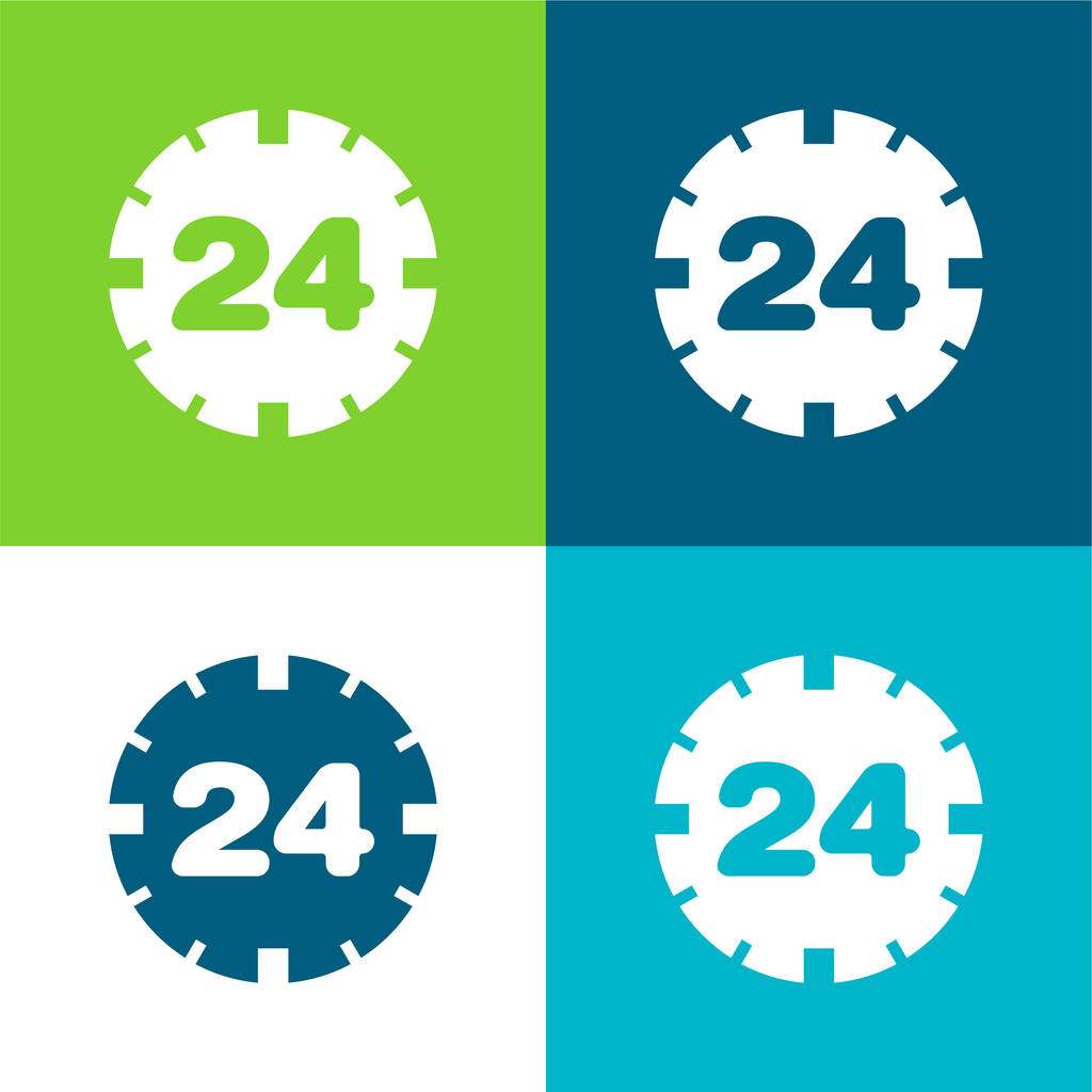 24 tuntia Service Symbol Flat nelivärinen minimaalinen kuvakesarja - Vektori, kuva
