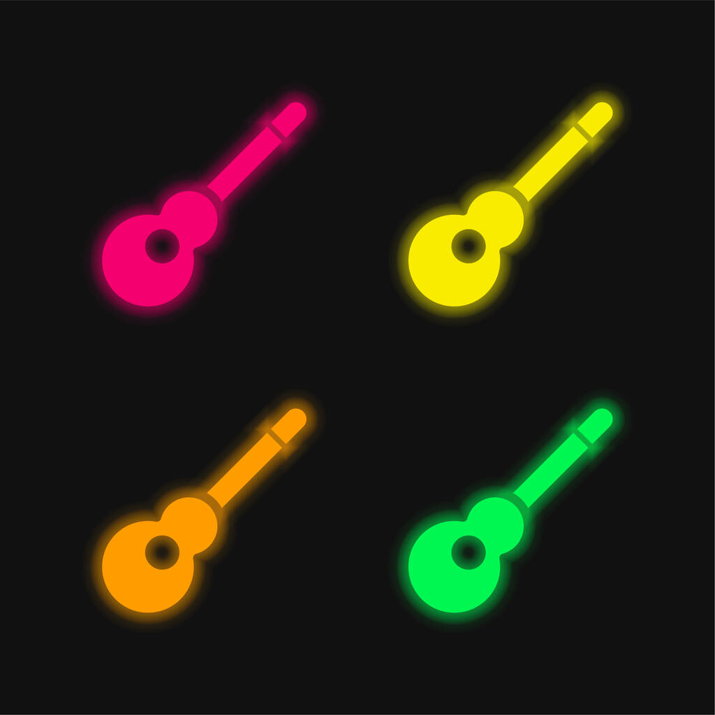 Chitarra acustica quattro colori incandescente icona vettoriale al neon - Vettoriali, immagini