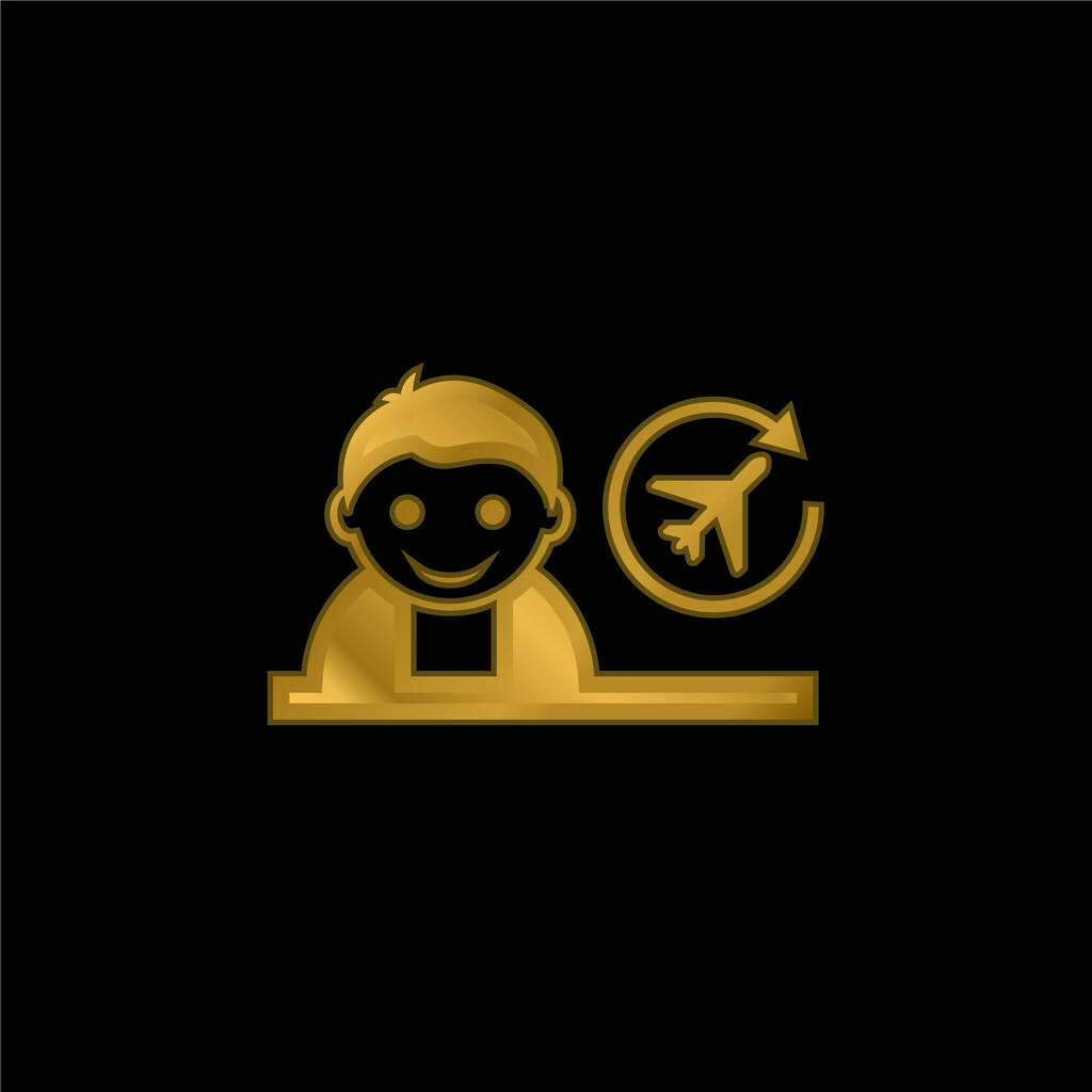 Niño chapado en oro icono metálico o logo vector - Vector, Imagen